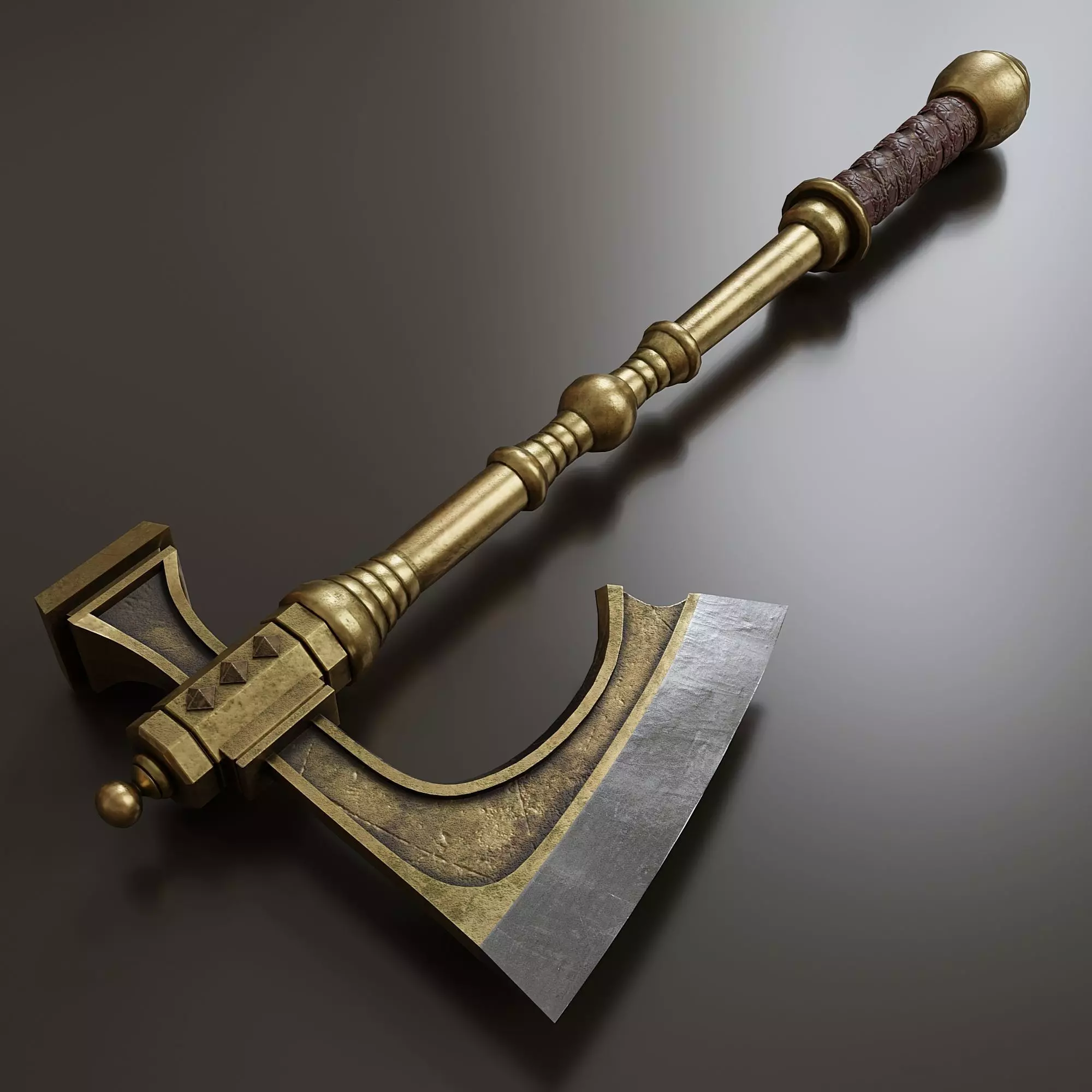 Low poly fantasy battle axe Low-poly 3D model_0