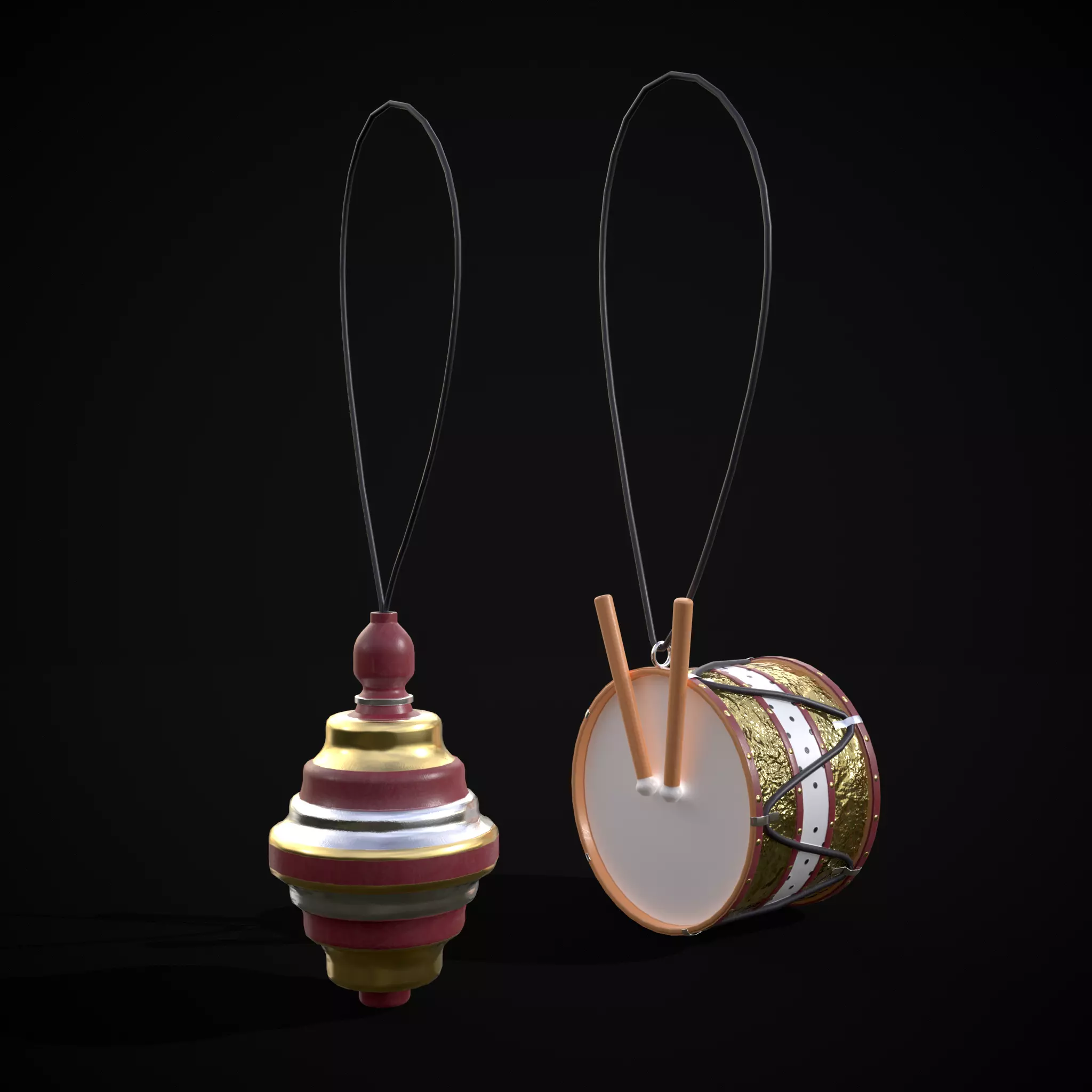 Drum And Top Christmas Tree Ornament Low-poly 3D model_0