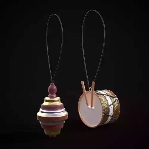 Drum And Top Christmas Tree Ornament Low-poly 3D model
