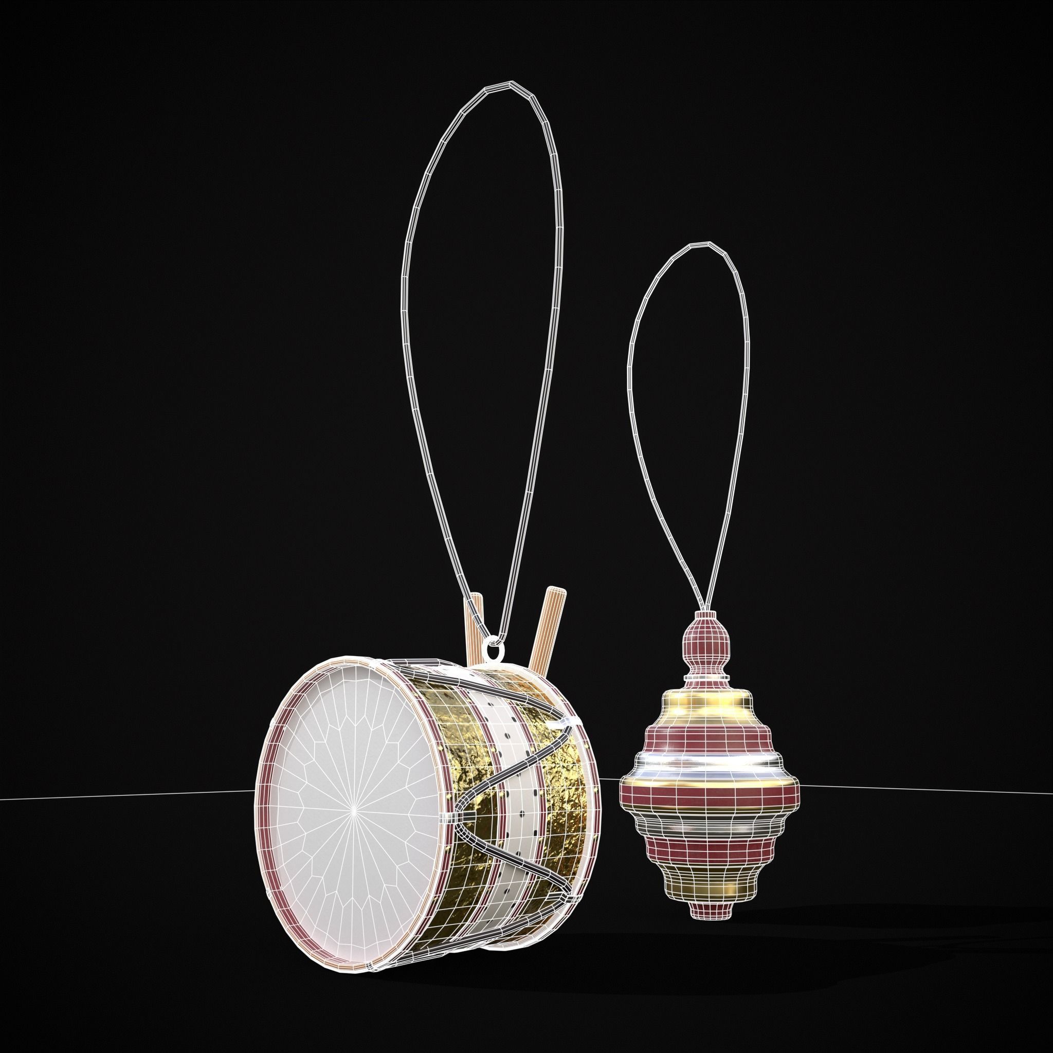 Drum And Top Christmas Tree Ornament Low-poly 3D model_4