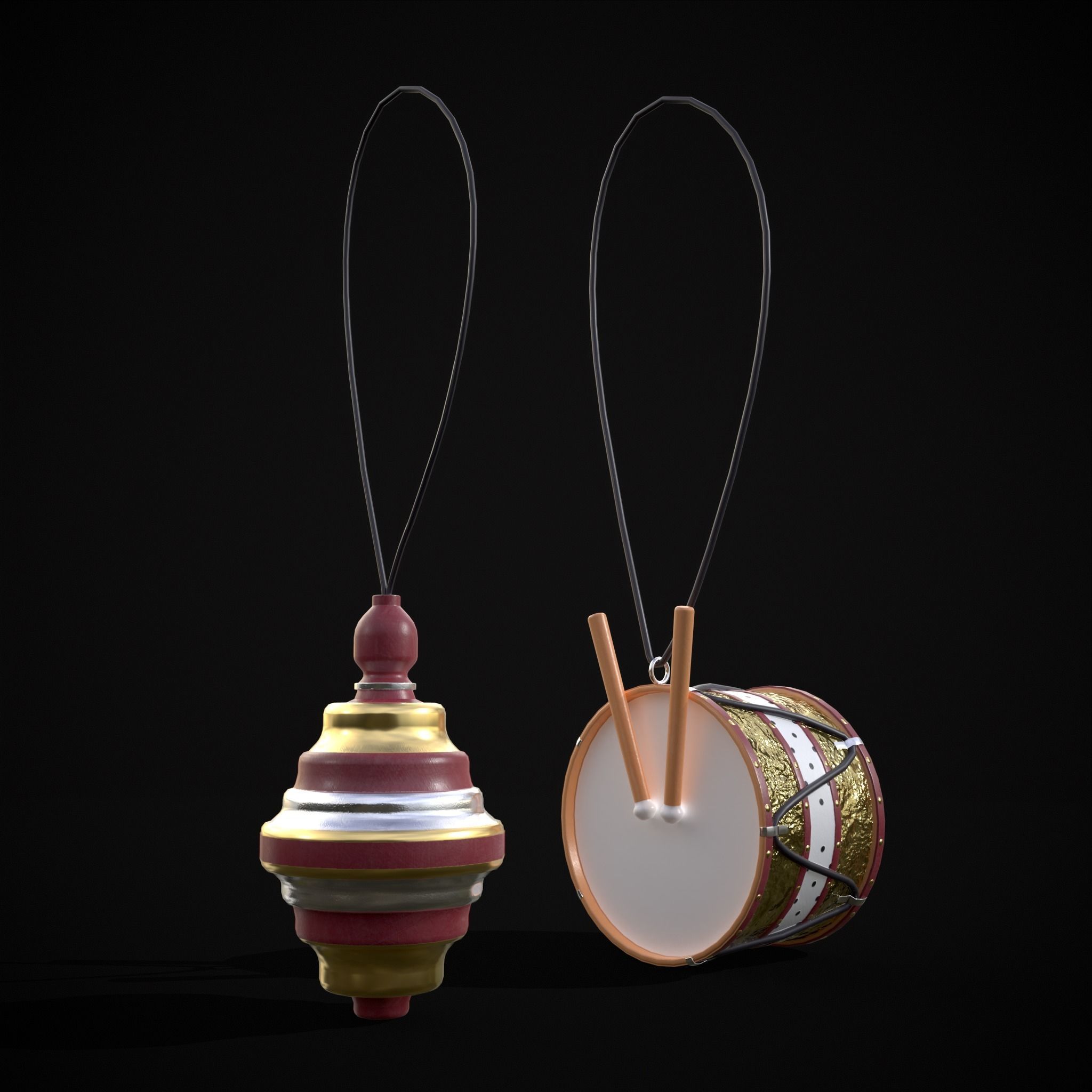 Drum And Top Christmas Tree Ornament Low-poly 3D model_27