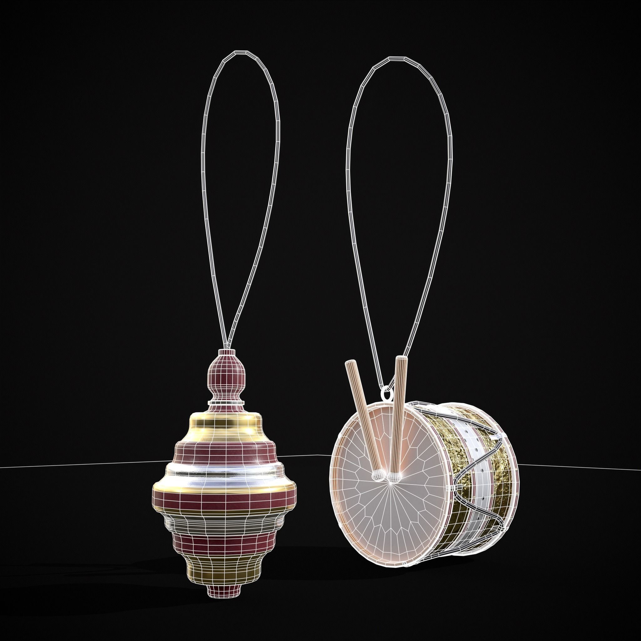 Drum And Top Christmas Tree Ornament Low-poly 3D model_28