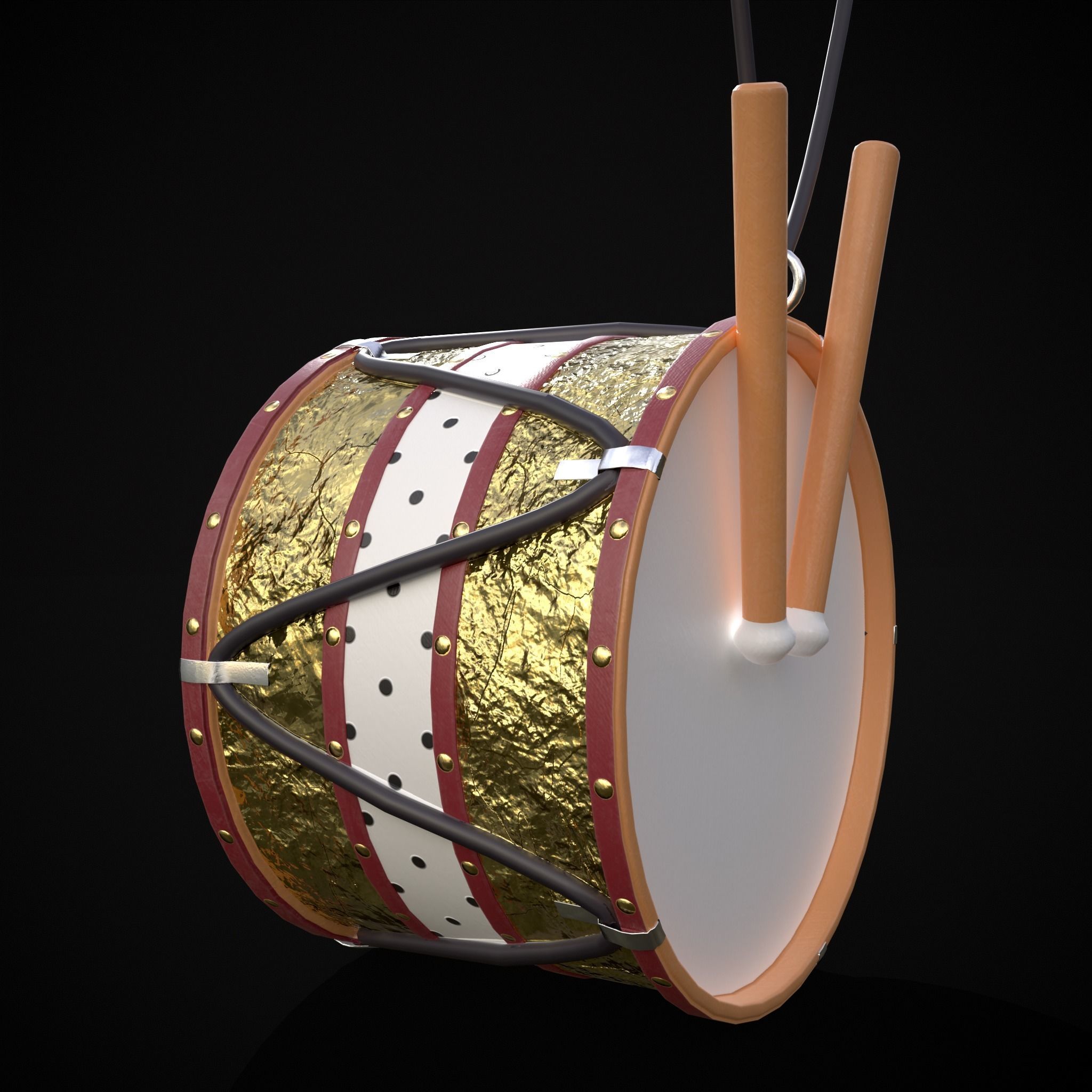 Drum And Top Christmas Tree Ornament Low-poly 3D model_17