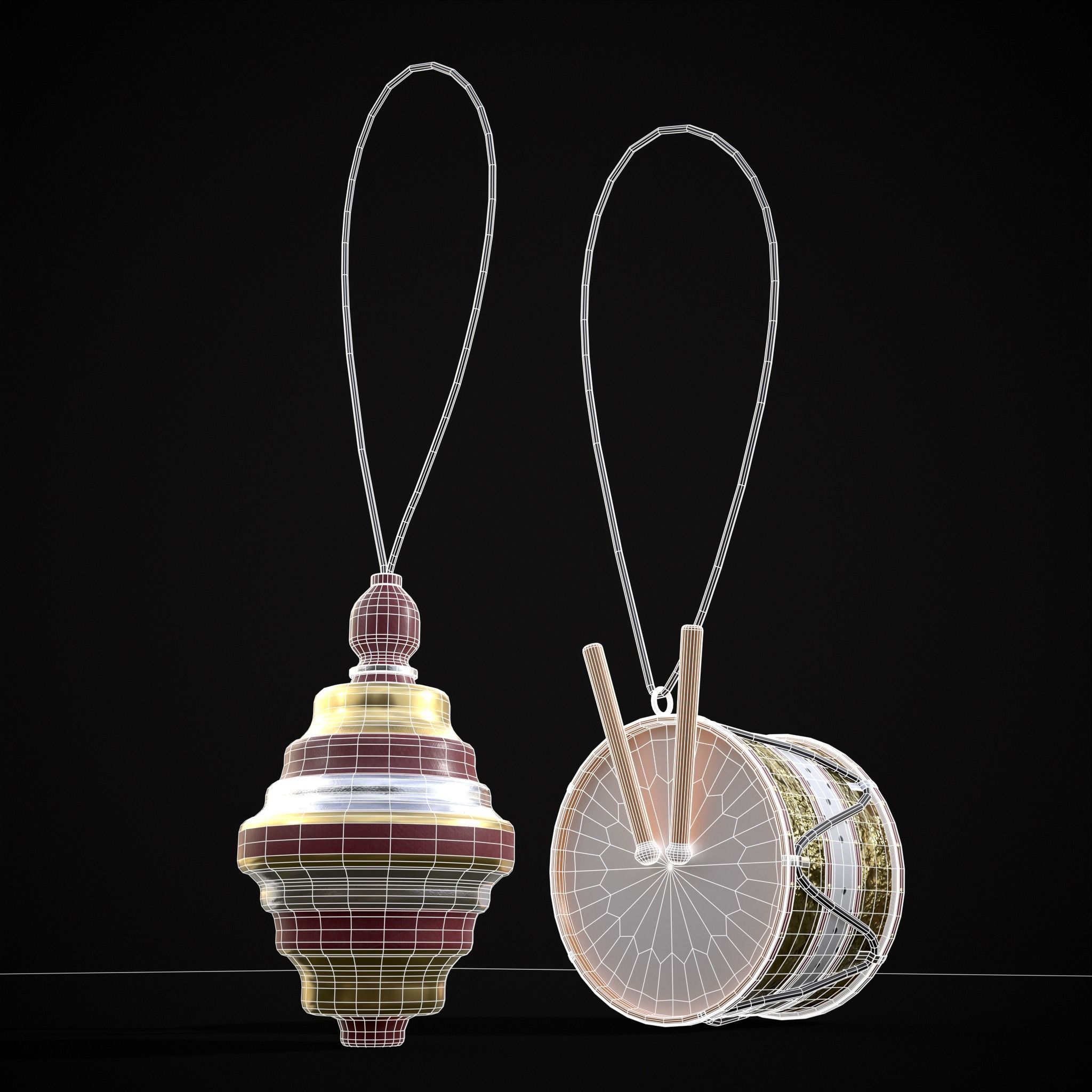Drum And Top Christmas Tree Ornament Low-poly 3D model_14