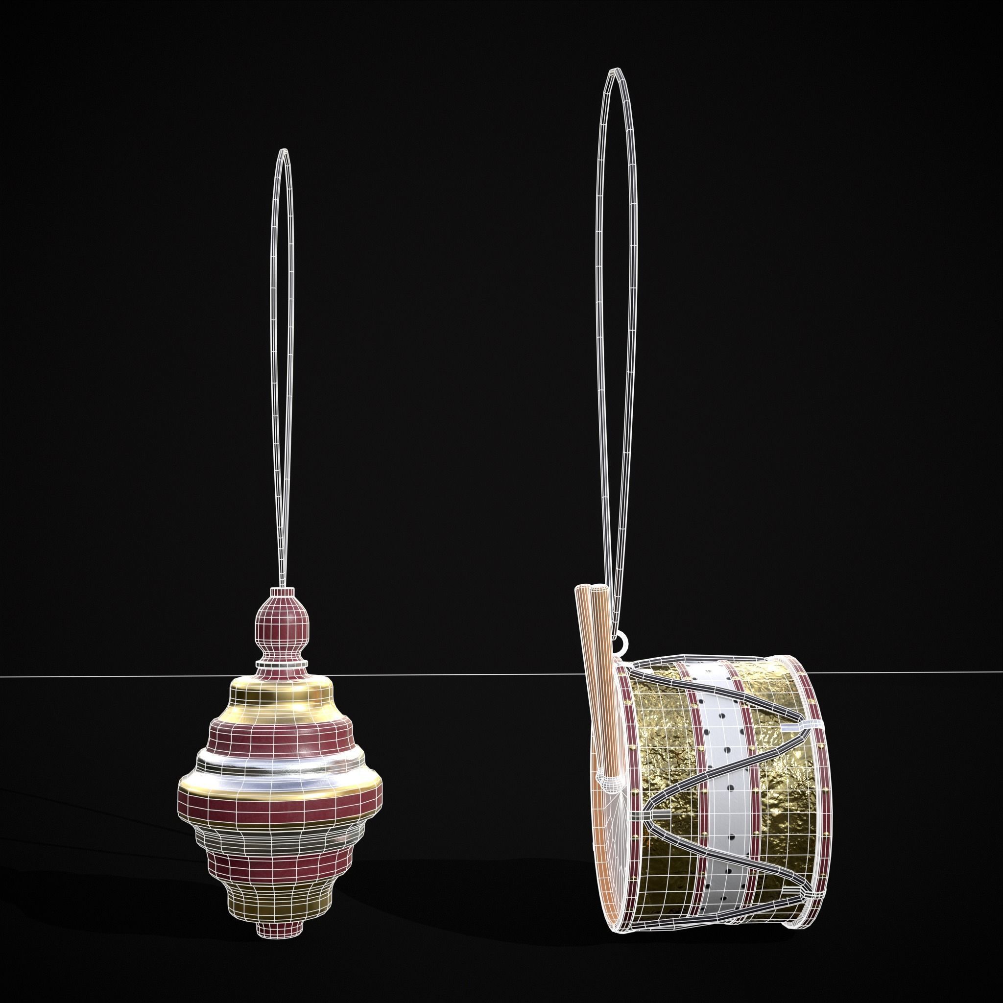 Drum And Top Christmas Tree Ornament Low-poly 3D model_6