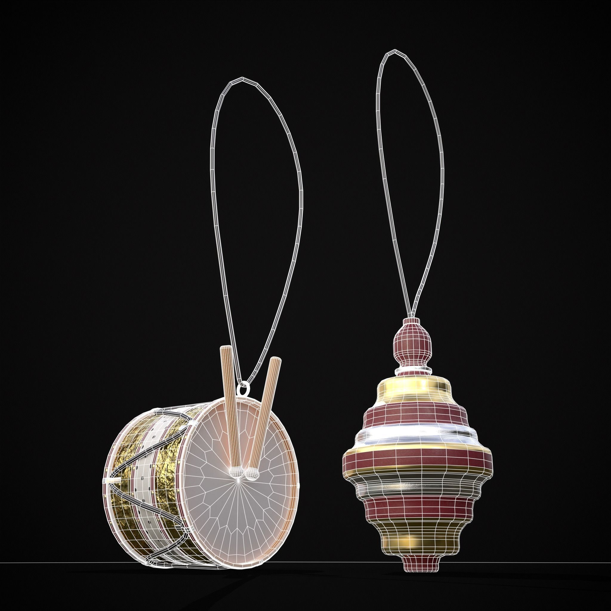 Drum And Top Christmas Tree Ornament Low-poly 3D model_8