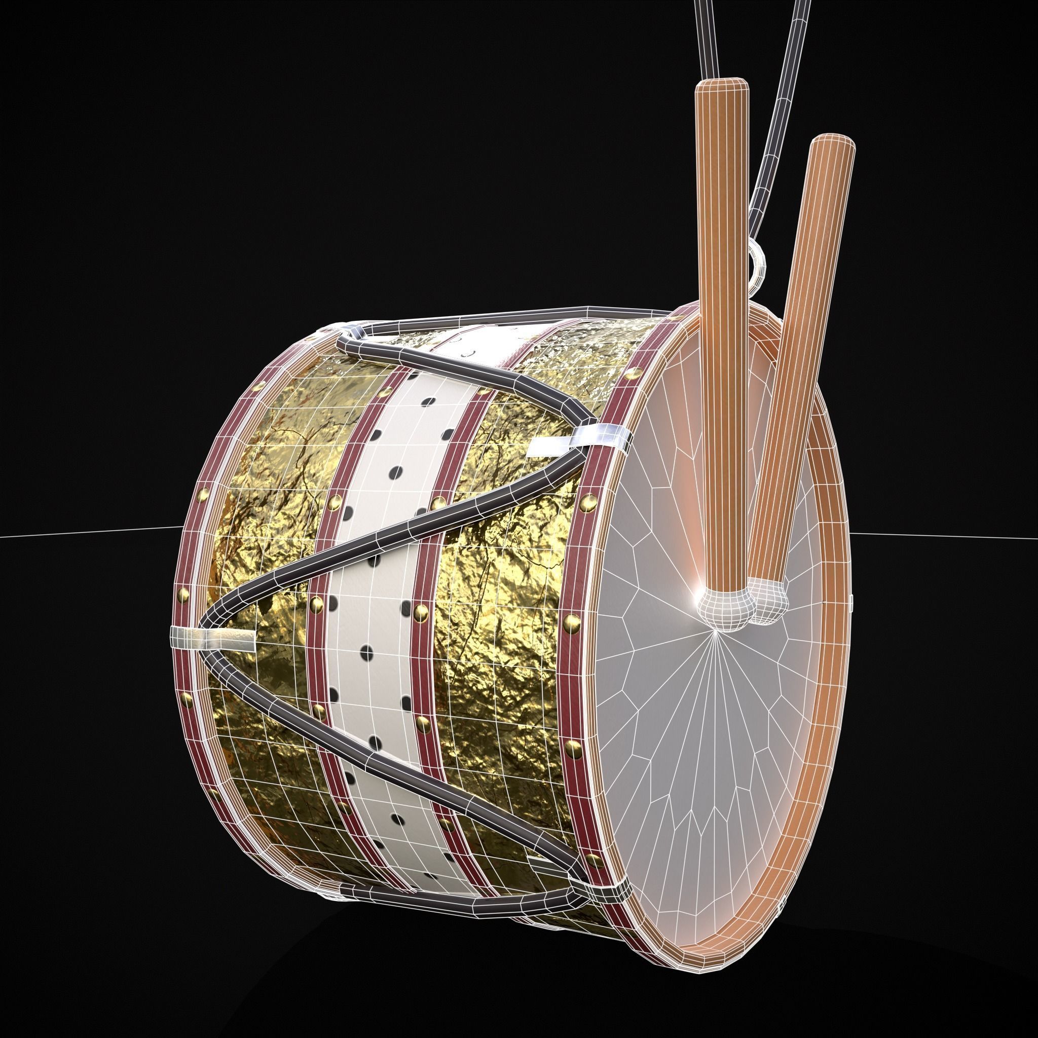 Drum And Top Christmas Tree Ornament Low-poly 3D model_18