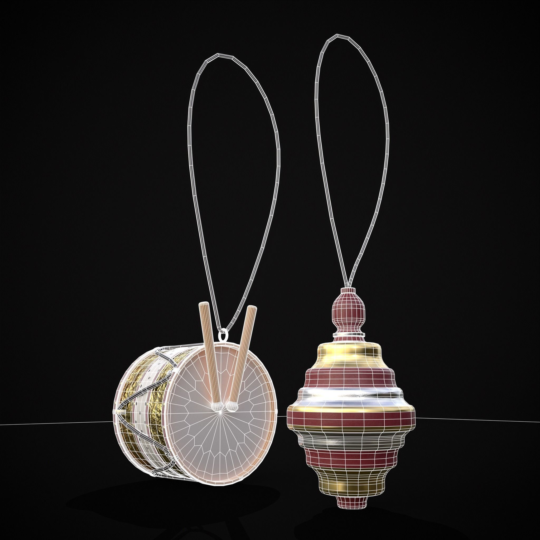 Drum And Top Christmas Tree Ornament Low-poly 3D model_30
