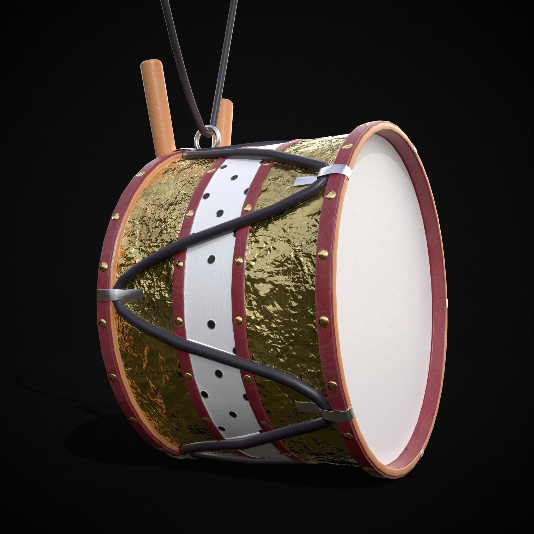 Drum And Top Christmas Tree Ornament Low-poly 3D model_19