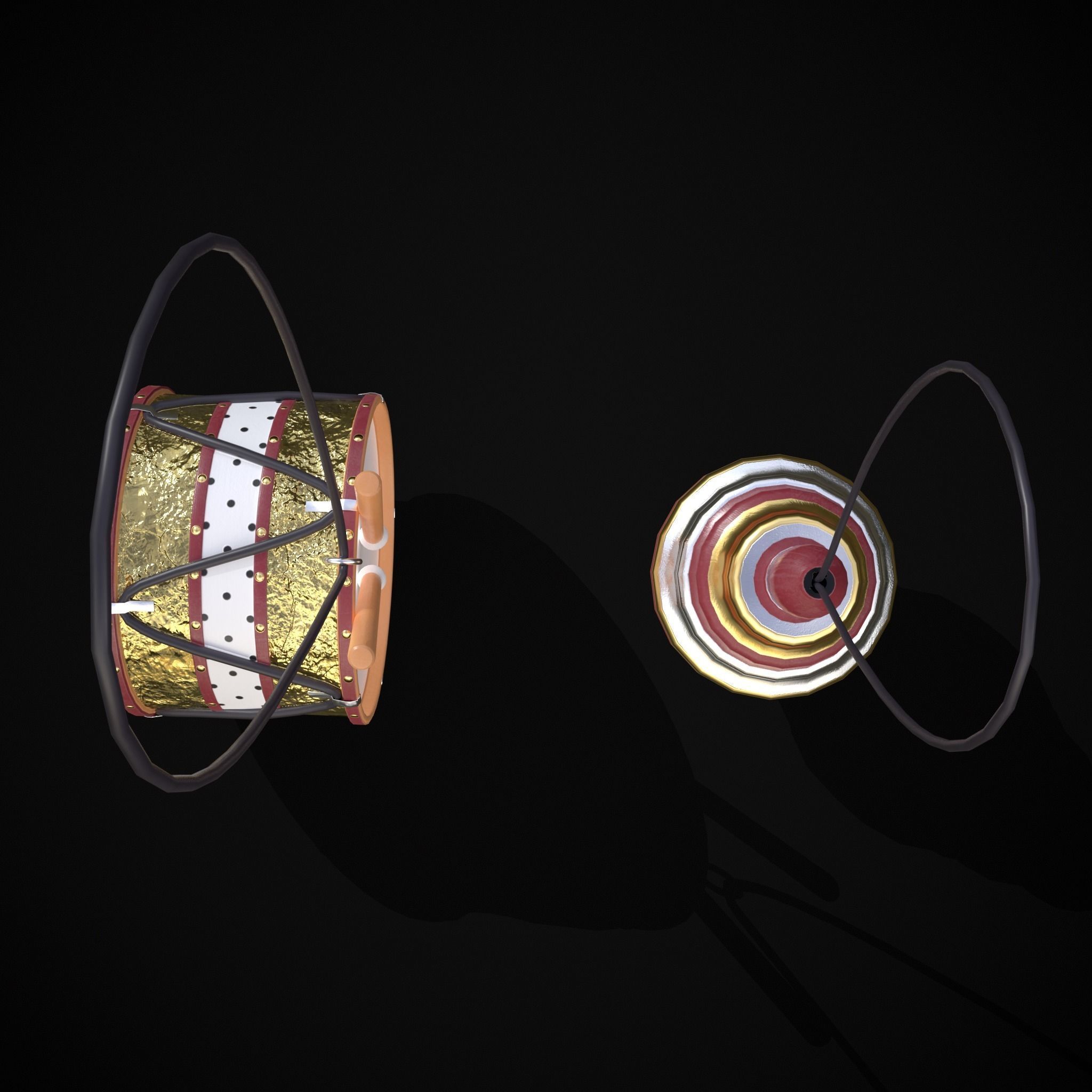 Drum And Top Christmas Tree Ornament Low-poly 3D model_9