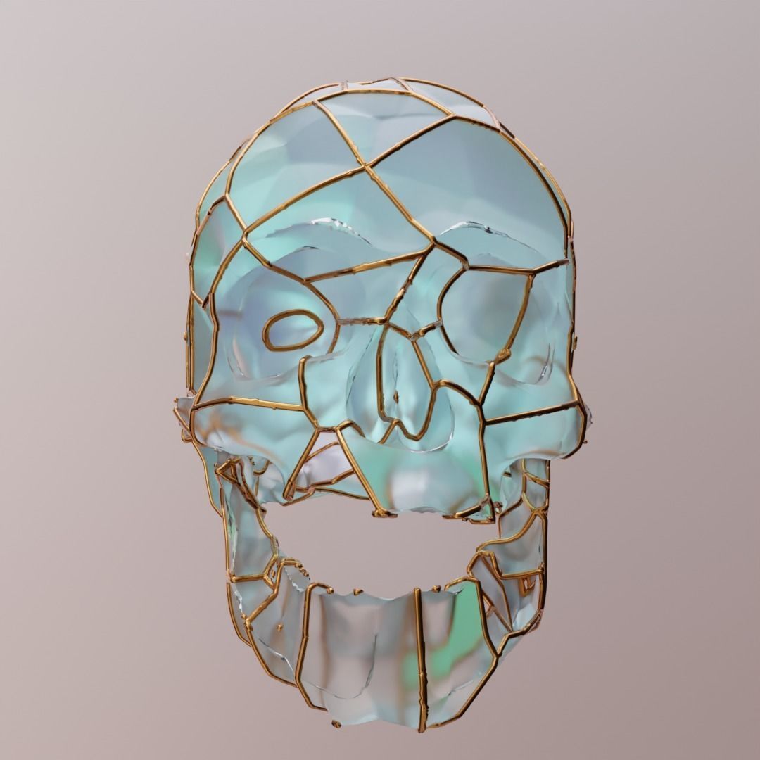 3D Golden Wire Wrapped Skull With Glass Material 3D model_1