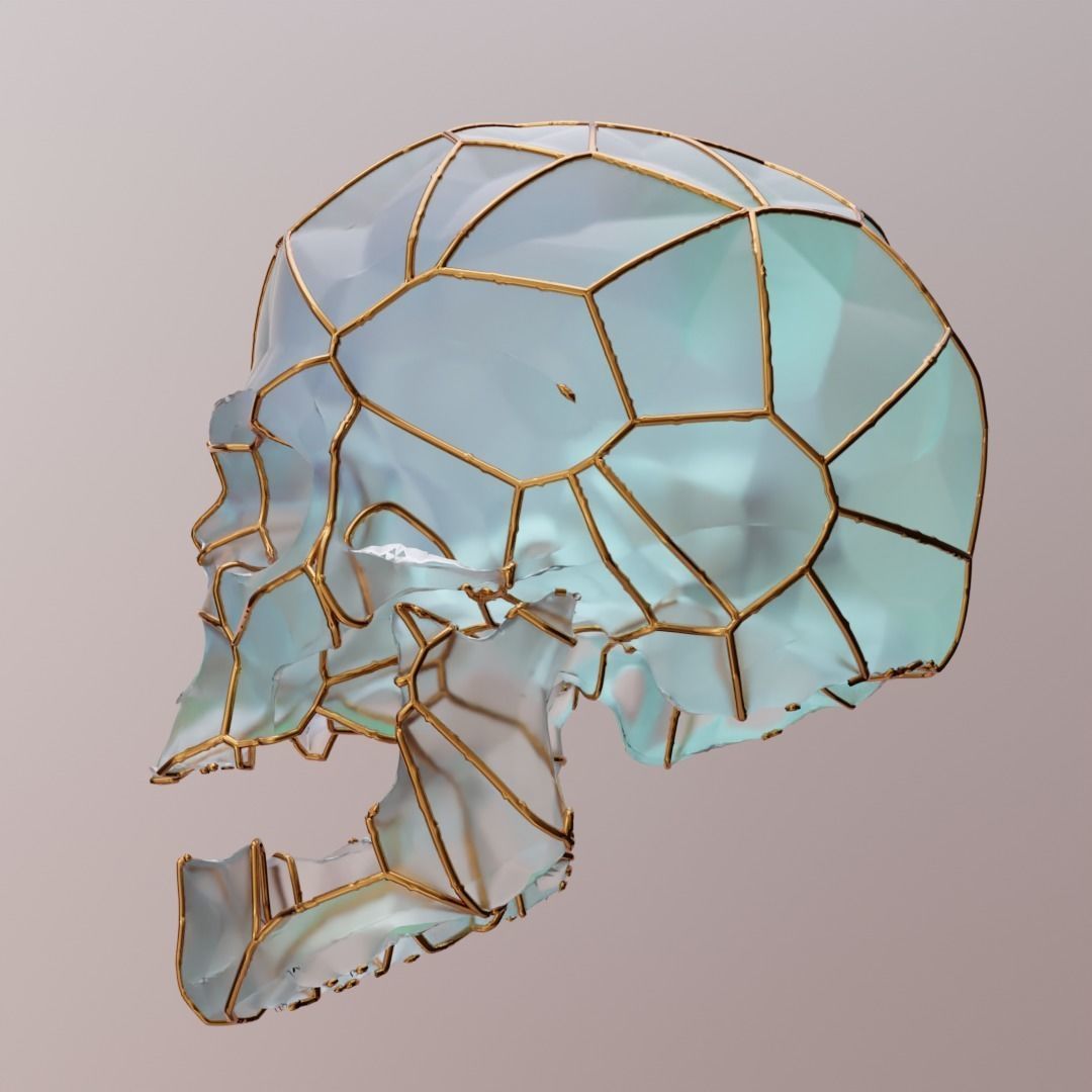 3D Golden Wire Wrapped Skull With Glass Material 3D model_3