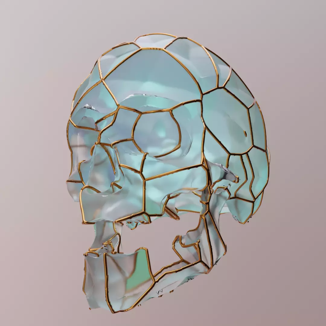 3D Golden Wire Wrapped Skull With Glass Material 3D model_0