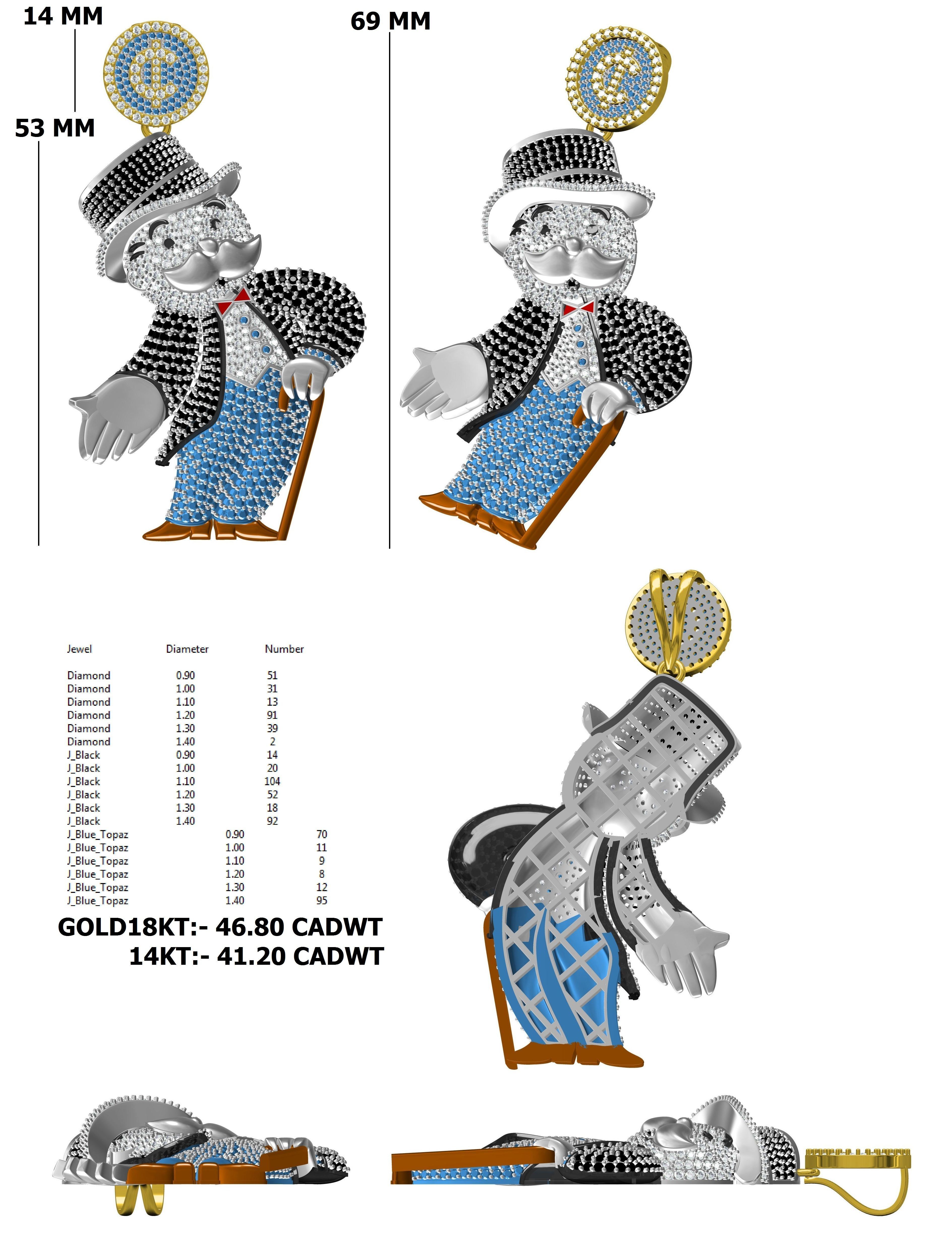 monopoly man pendant 3D print model_6