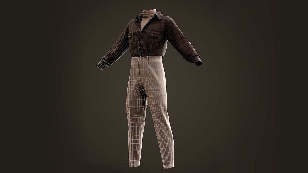 Low Poly Men Vintage Outfit Low-poly 3D model_3