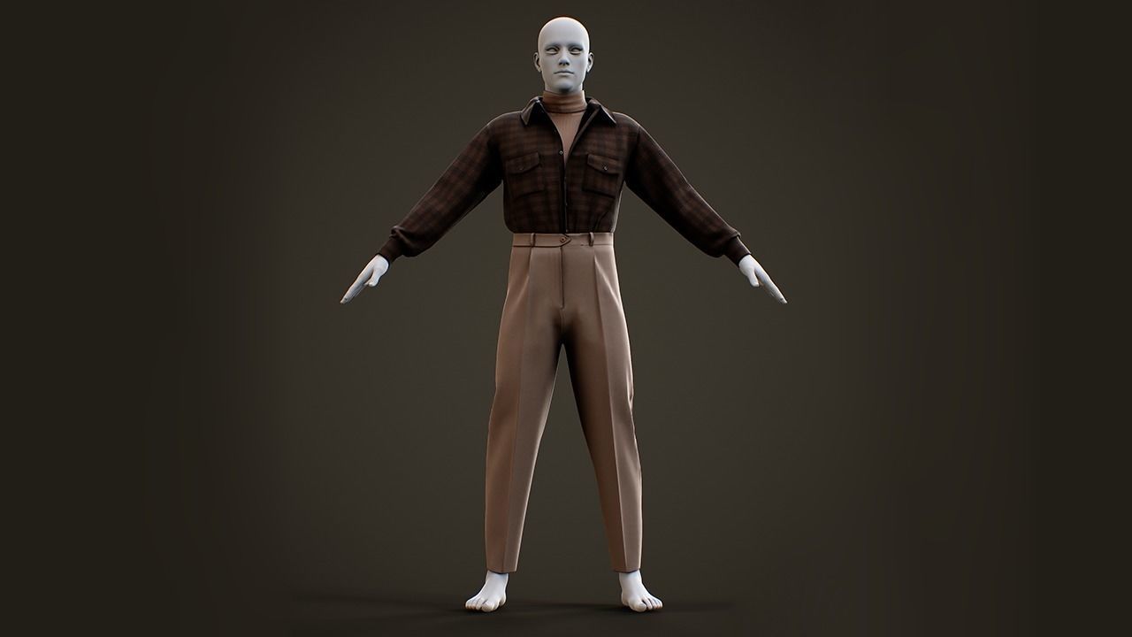 Low Poly Men Vintage Outfit Low-poly 3D model_4