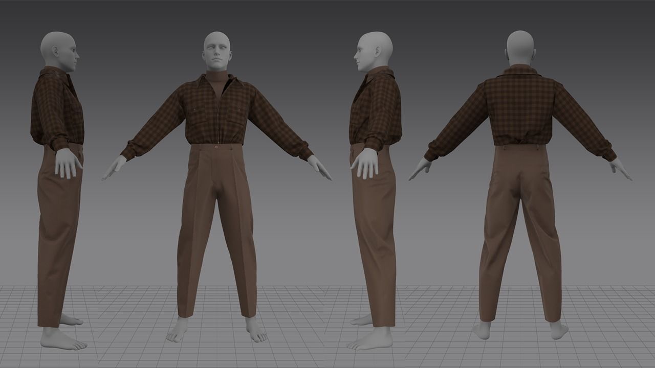 Low Poly Men Vintage Outfit Low-poly 3D model_11