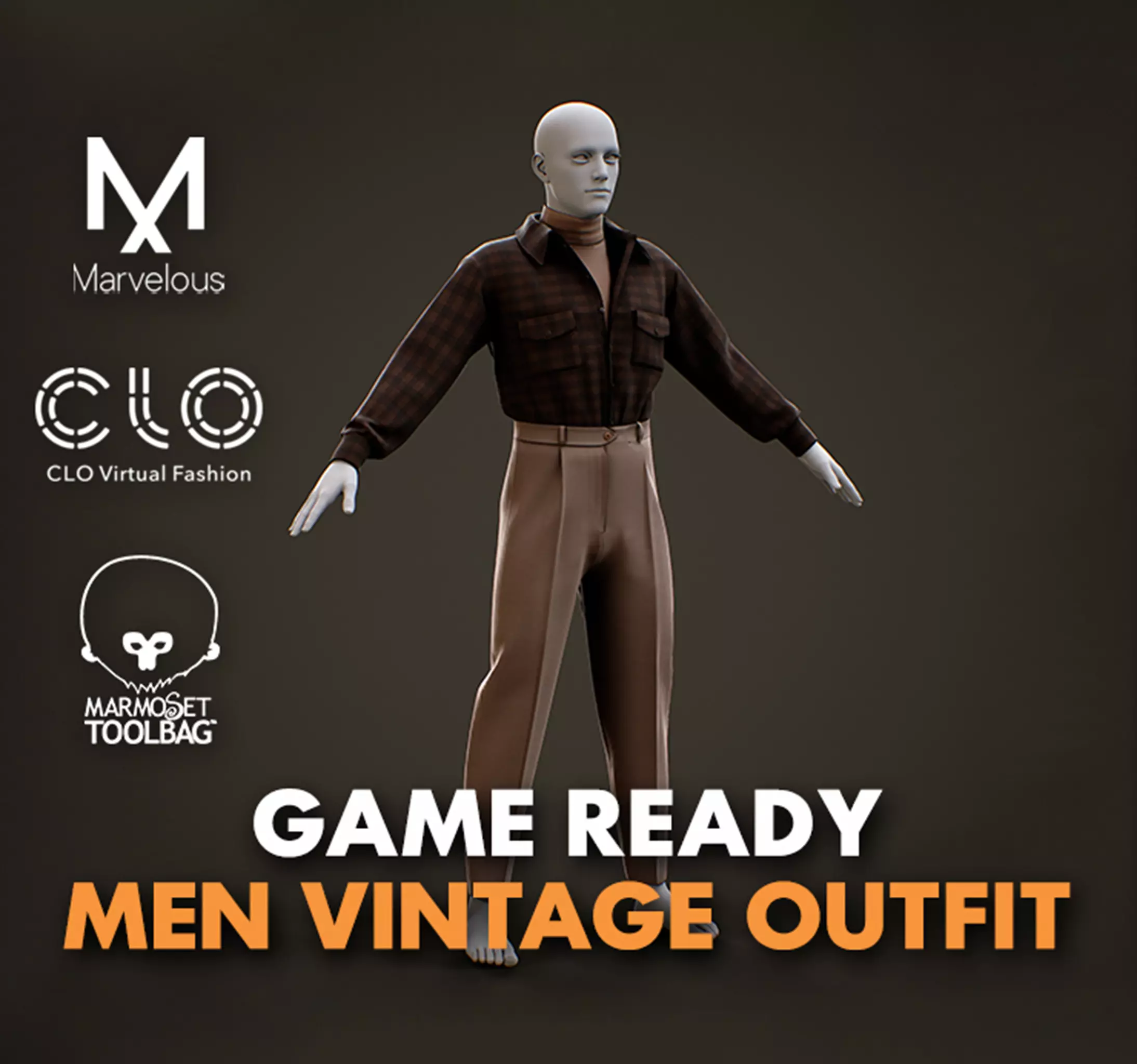 Low Poly Men Vintage Outfit Low-poly 3D model_0