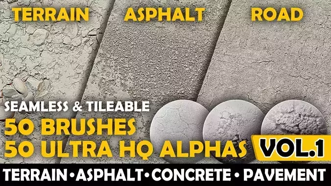 Ultra HQ Asphalt Seamless Zbrush brushes and Alphas 3D model