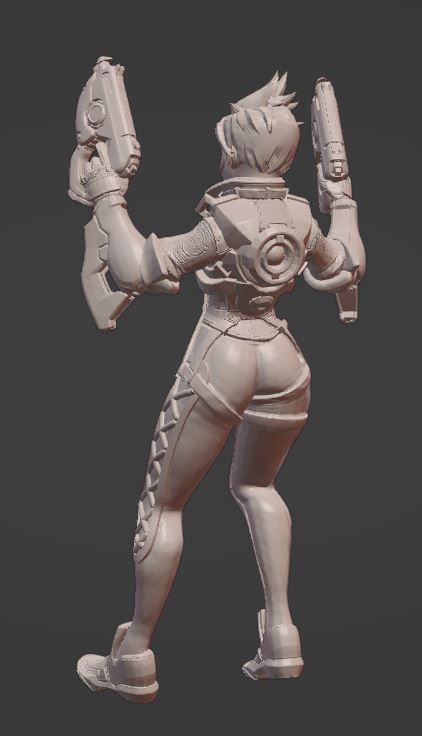 Tracer woman holding two guns 3D print model_1