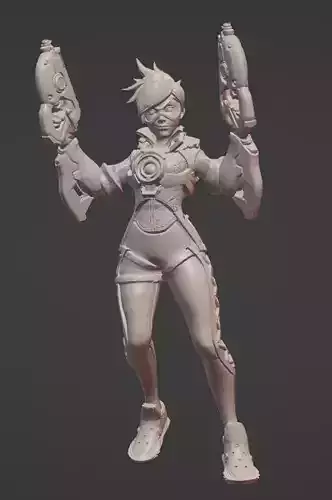 Tracer woman holding two guns 3D print model