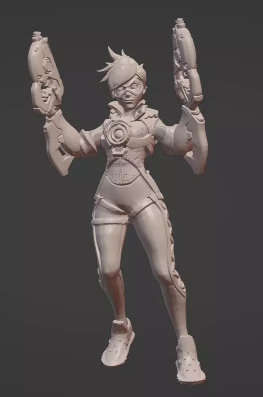 Tracer woman holding two guns 3D print model_0