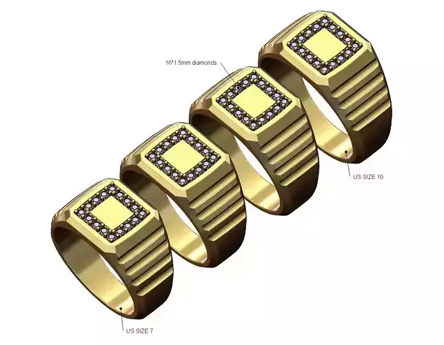 Square diamond top undulated signet US sizes 7to10 3D print model