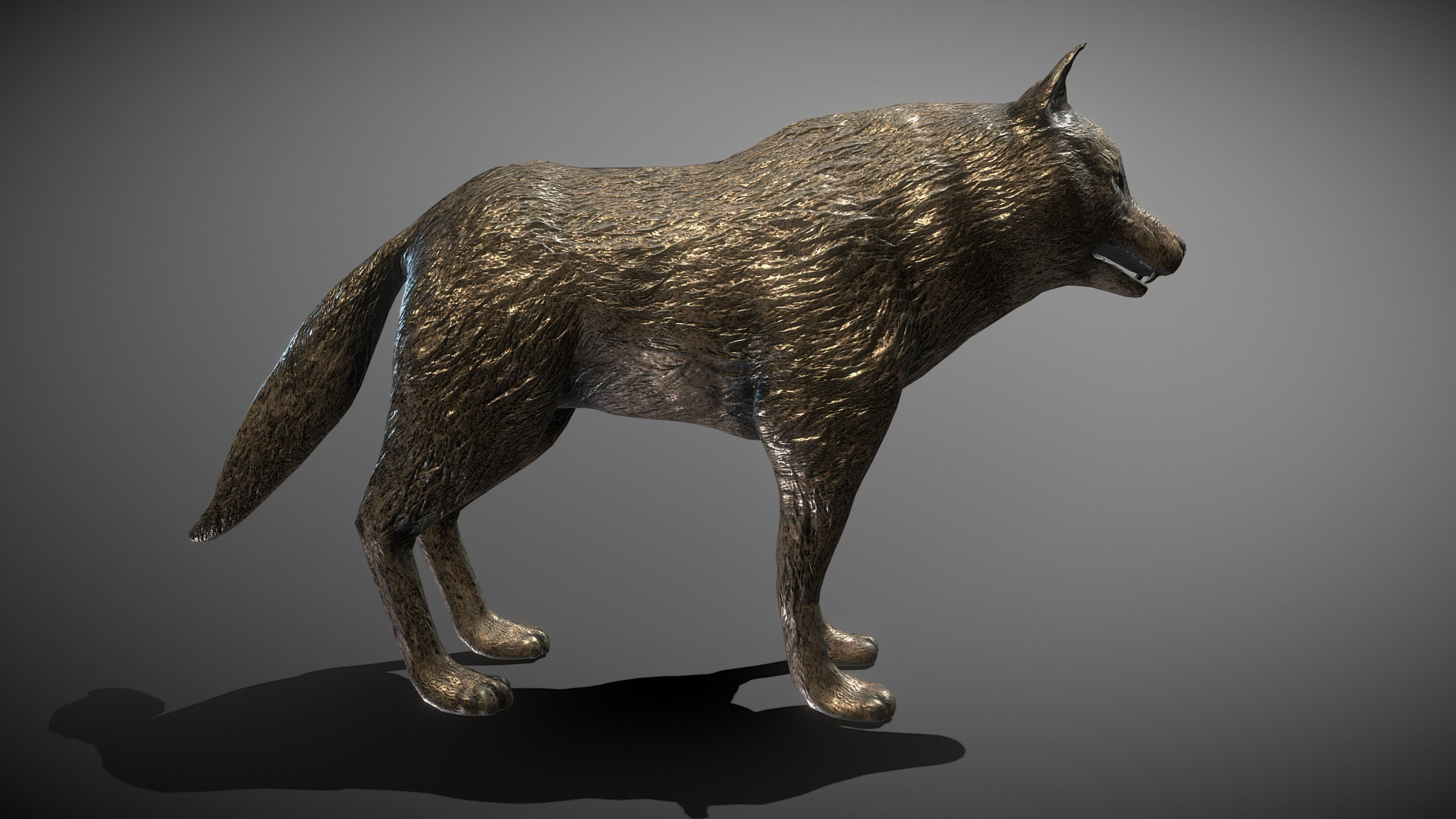 Wolf Bronze Statue Low-poly 3D model_3