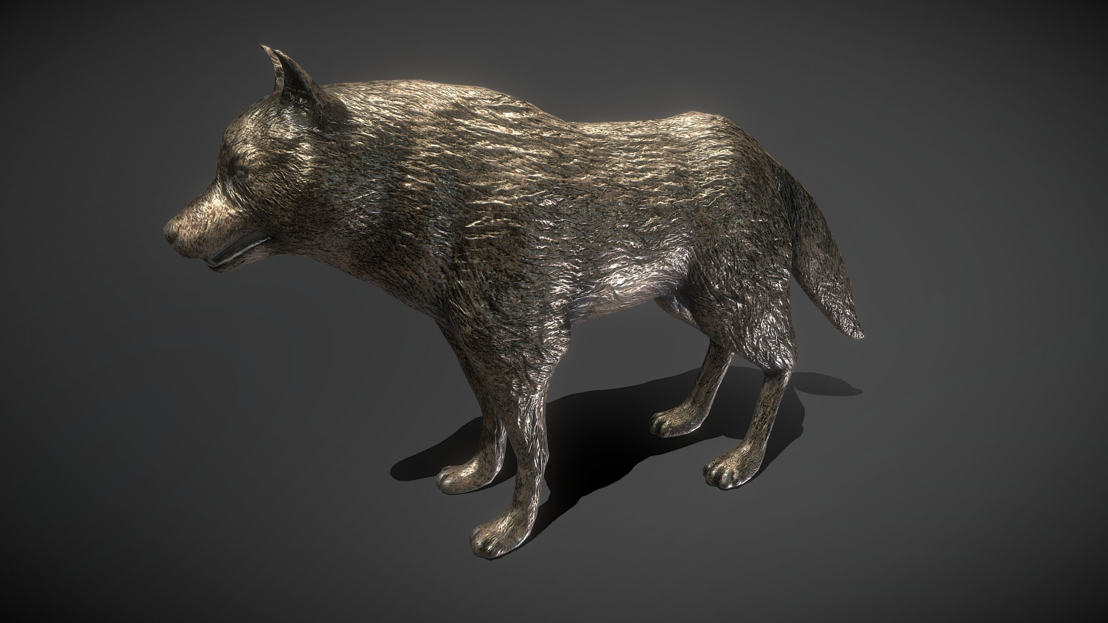 Wolf Bronze Statue Low-poly 3D model_5