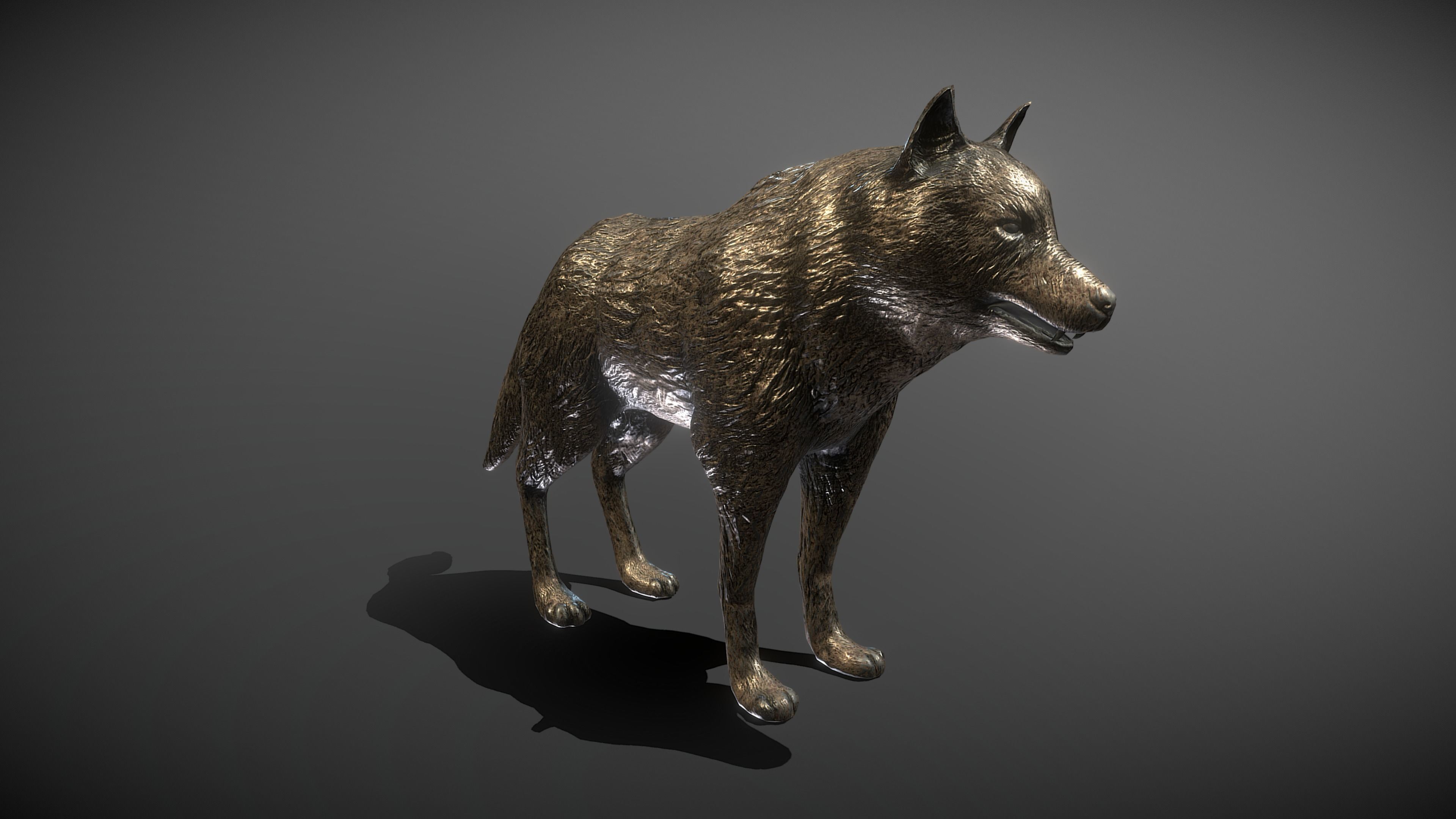 Wolf Bronze Statue Low-poly 3D model_4