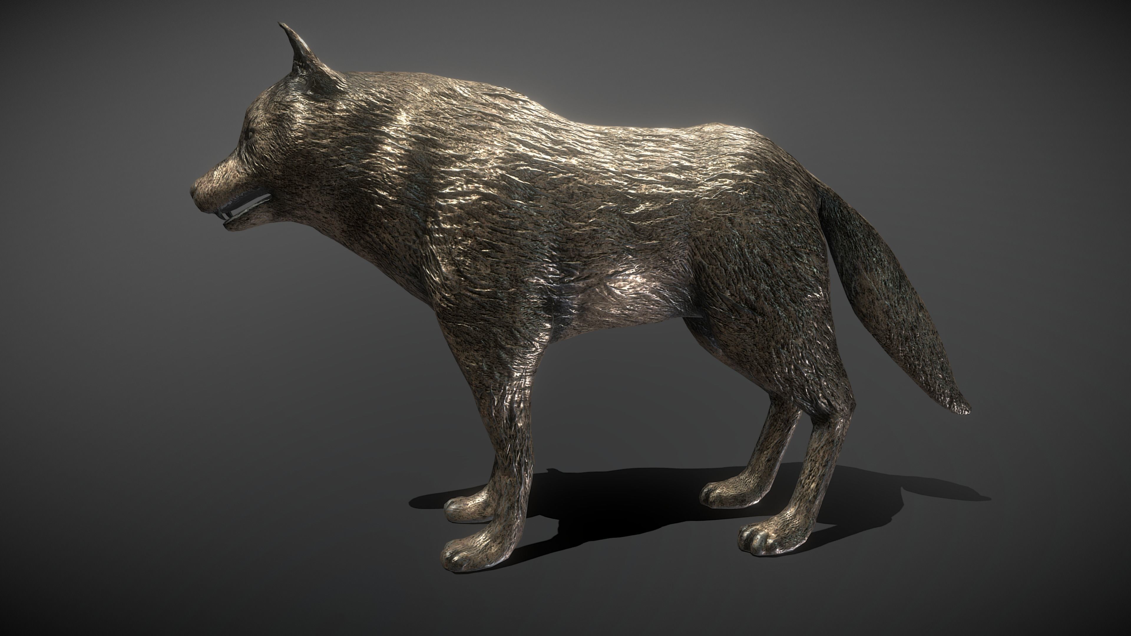 Wolf Bronze Statue Low-poly 3D model_2
