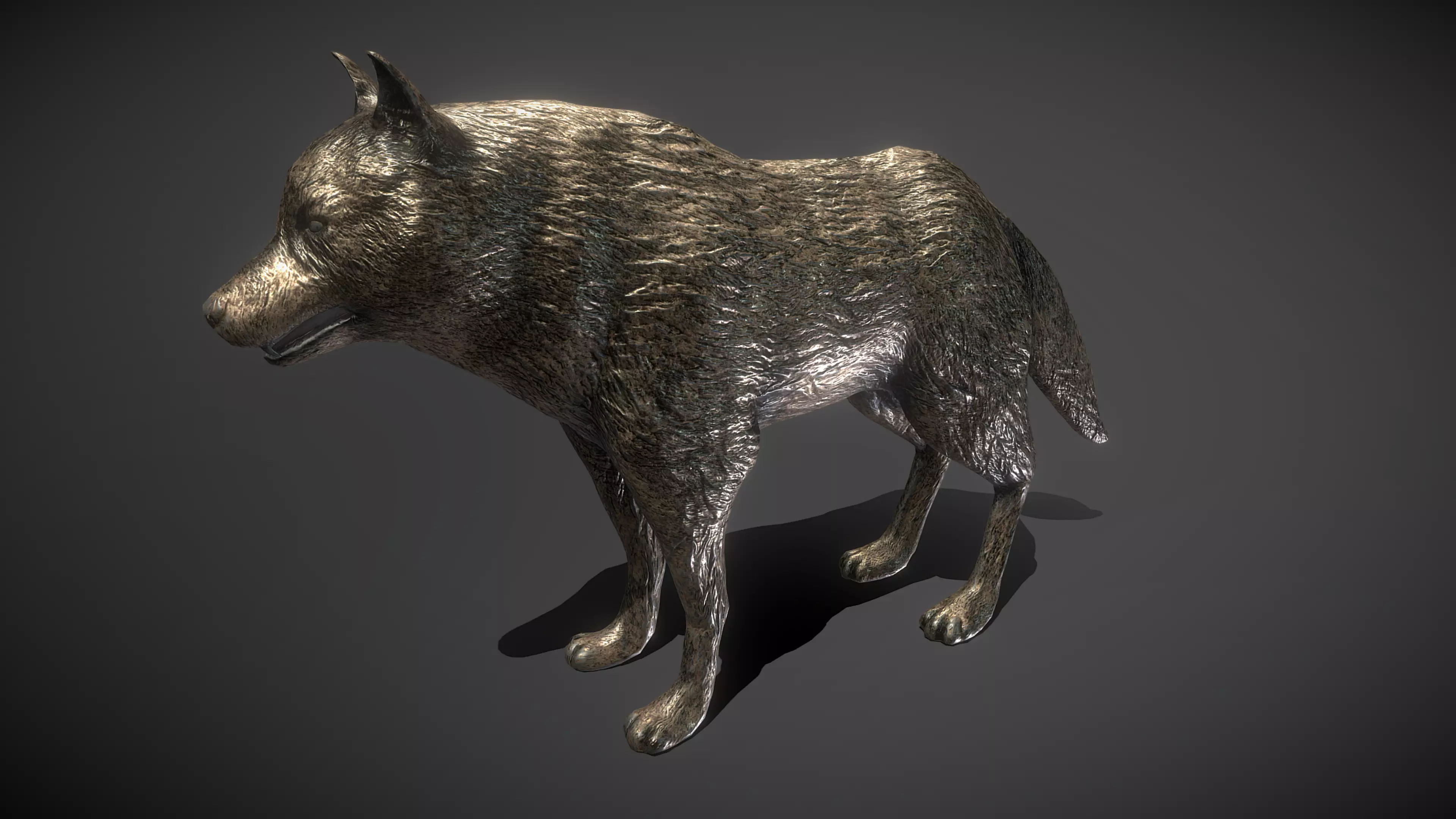 Wolf Bronze Statue Low-poly 3D model_0