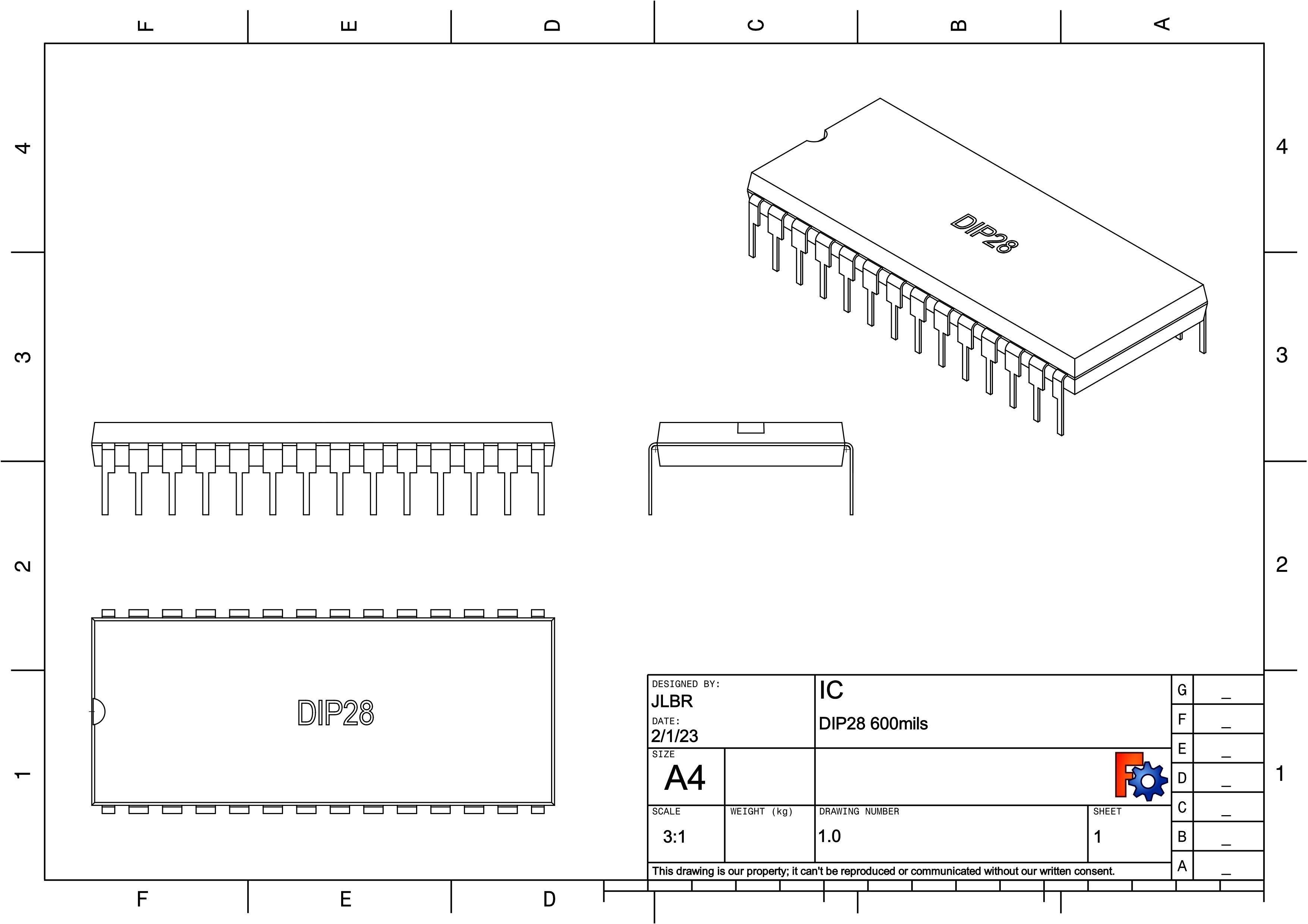 DIP28 600mils IC case 3D model_2