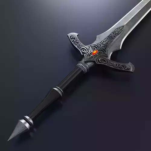 Two handed double edged fantasy sword 3D model