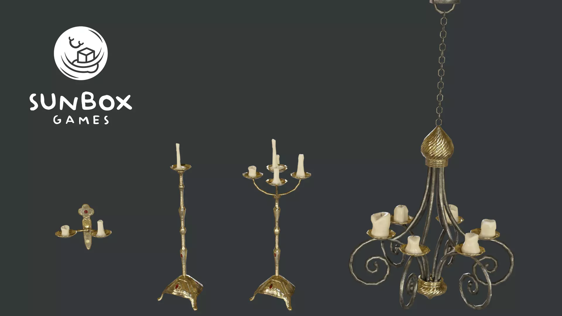 Renaissance Lights Candleholder Chandelier Low-poly 3D model_0