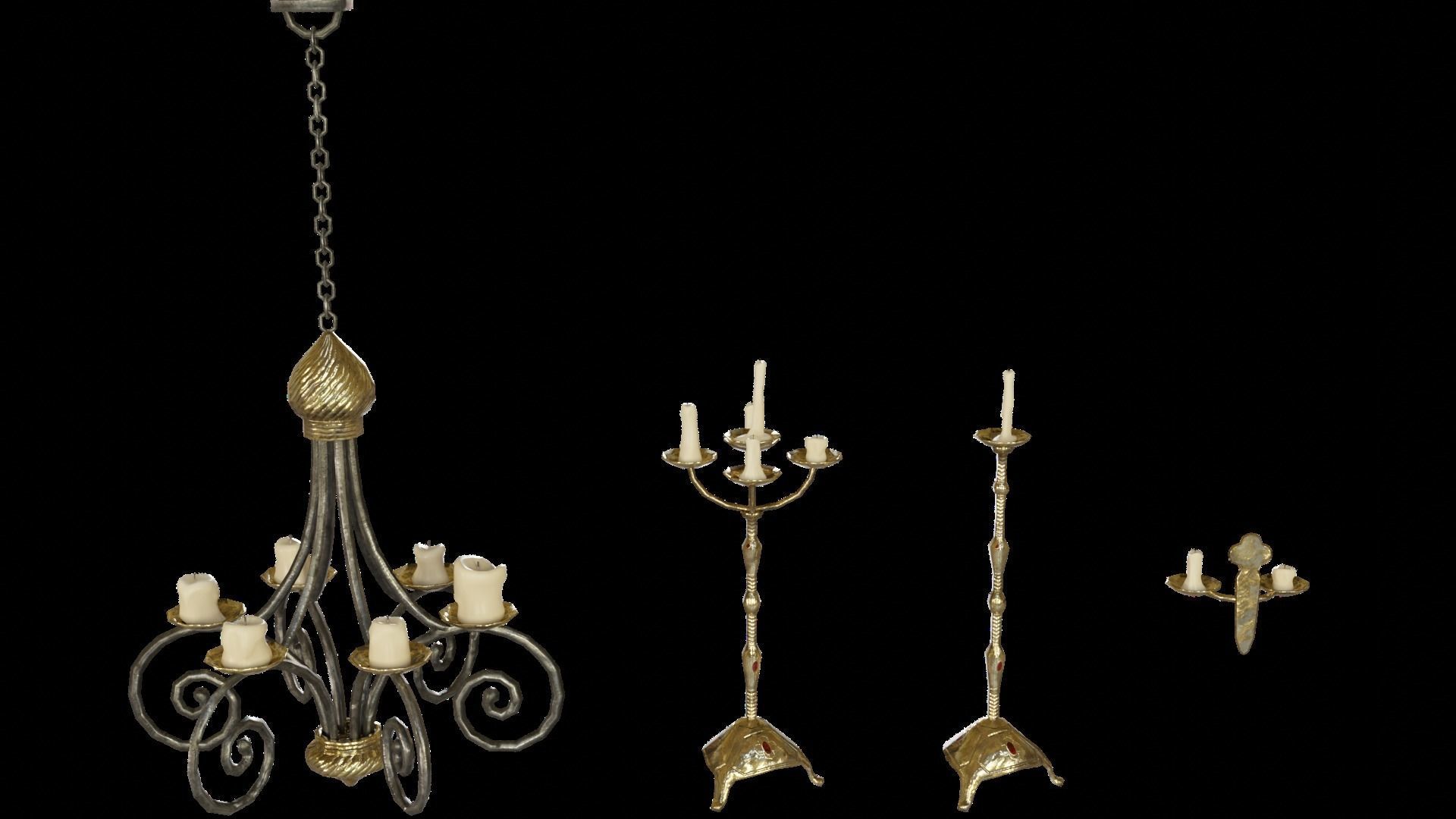 Renaissance Lights Candleholder Chandelier Low-poly 3D model_1