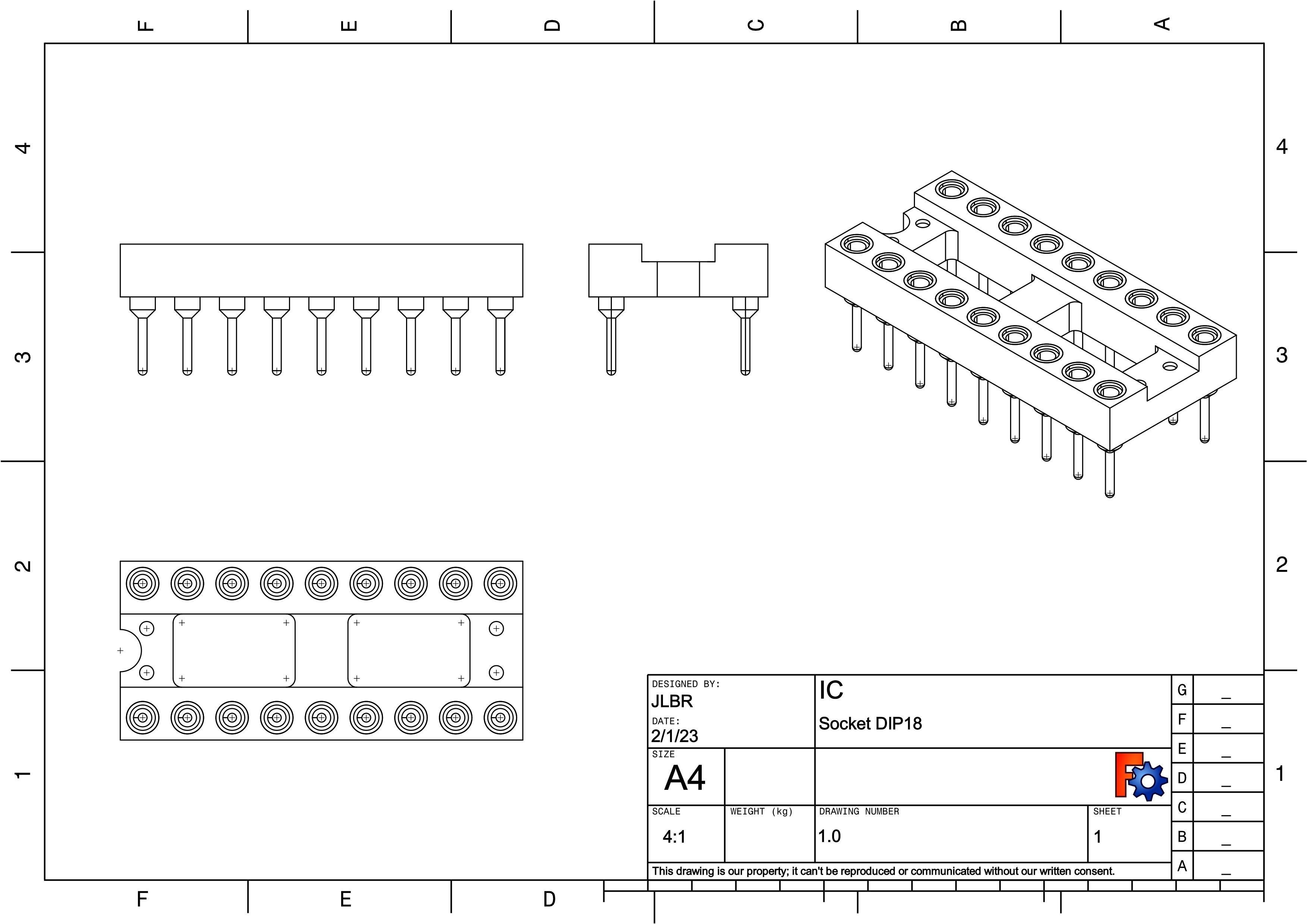 Socket DIP18 3D model_2