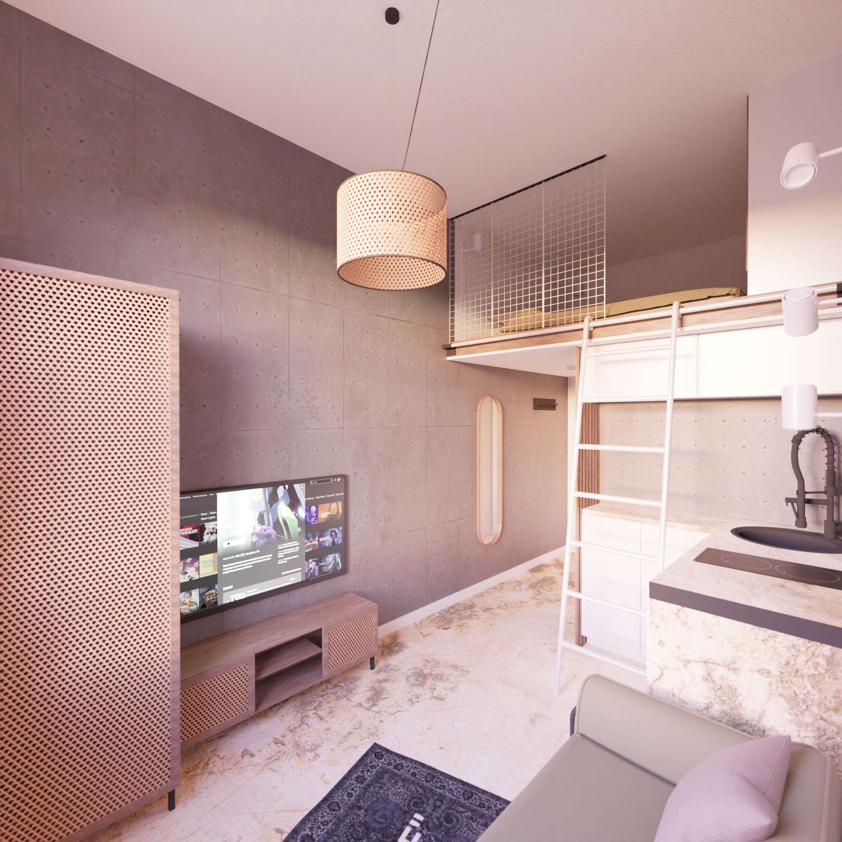 Boho apartment interior project 3D model_1