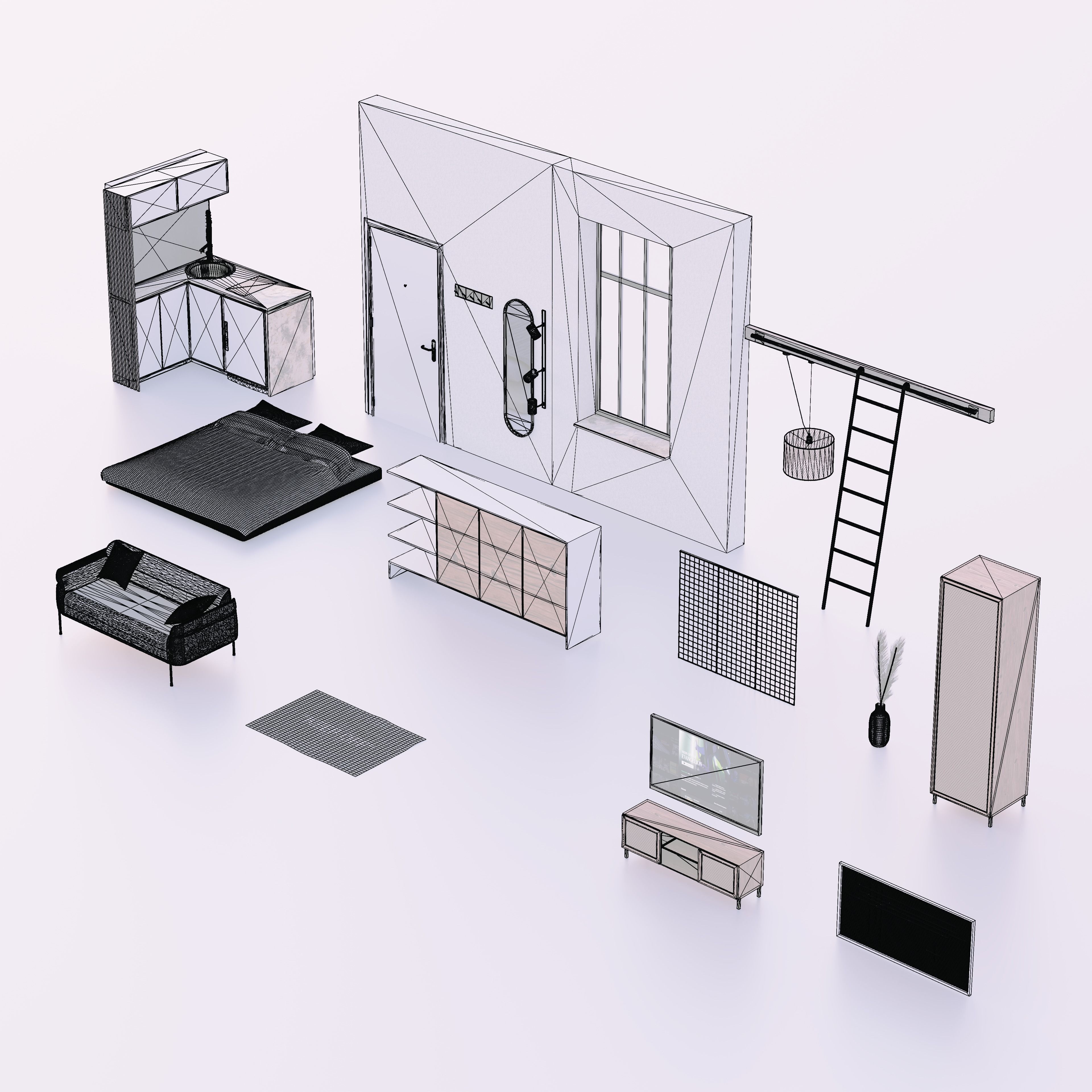 Boho apartment interior project 3D model_8