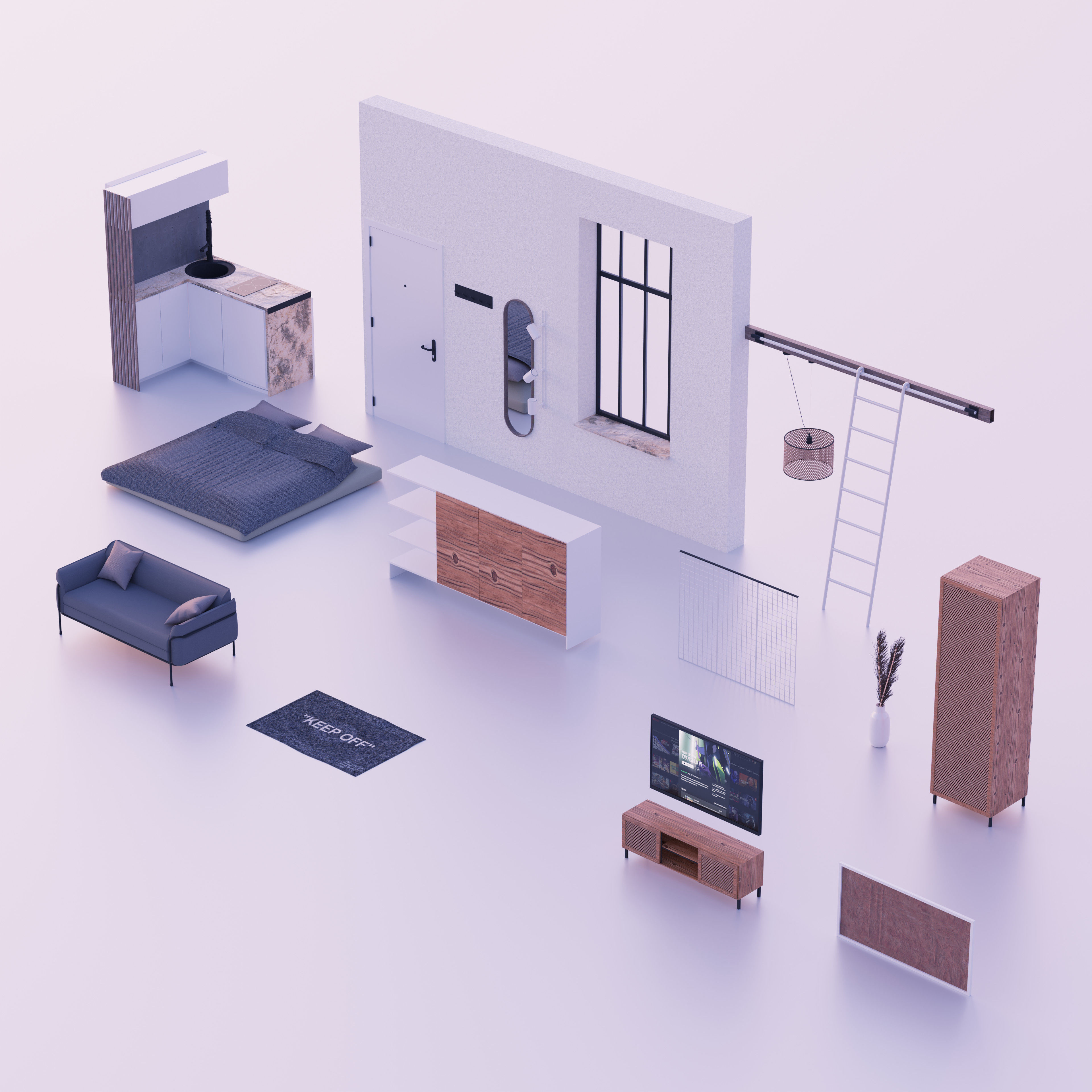 Boho apartment interior project 3D model_7