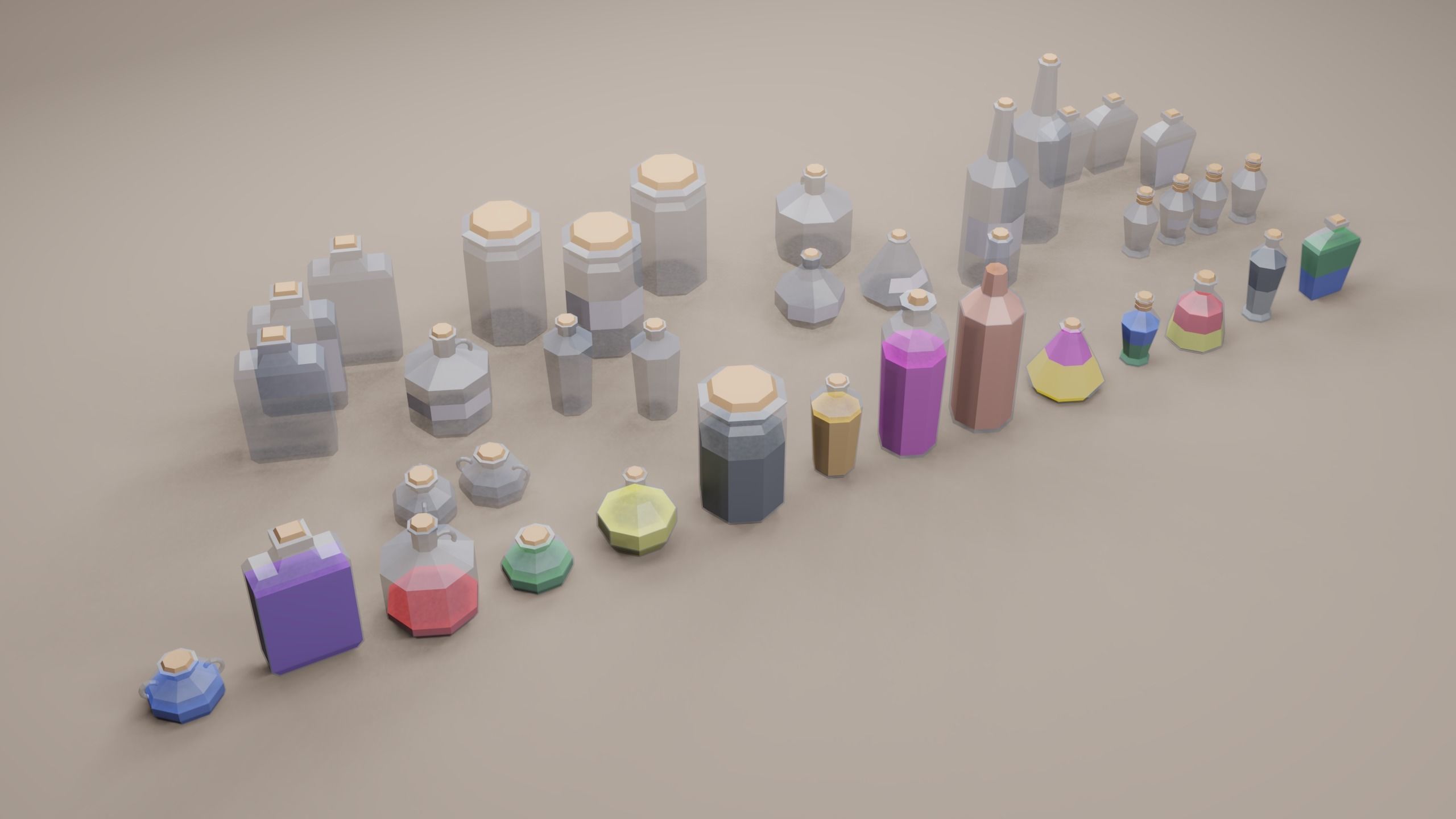 Low Poly Potion Bottles Low-poly 3D model_3