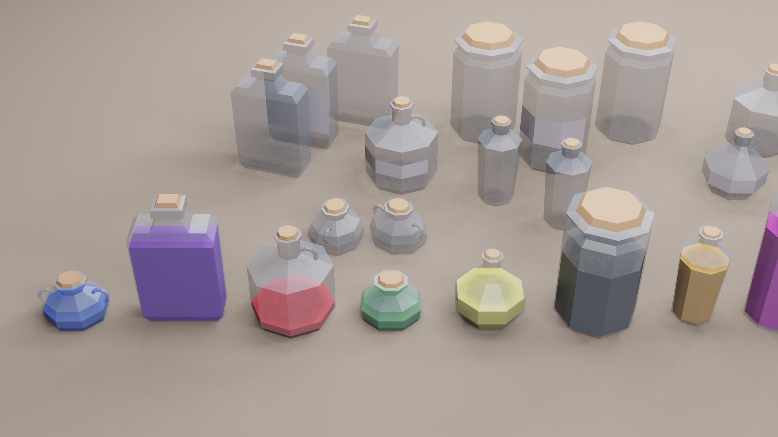 Low Poly Potion Bottles Low-poly 3D model_4