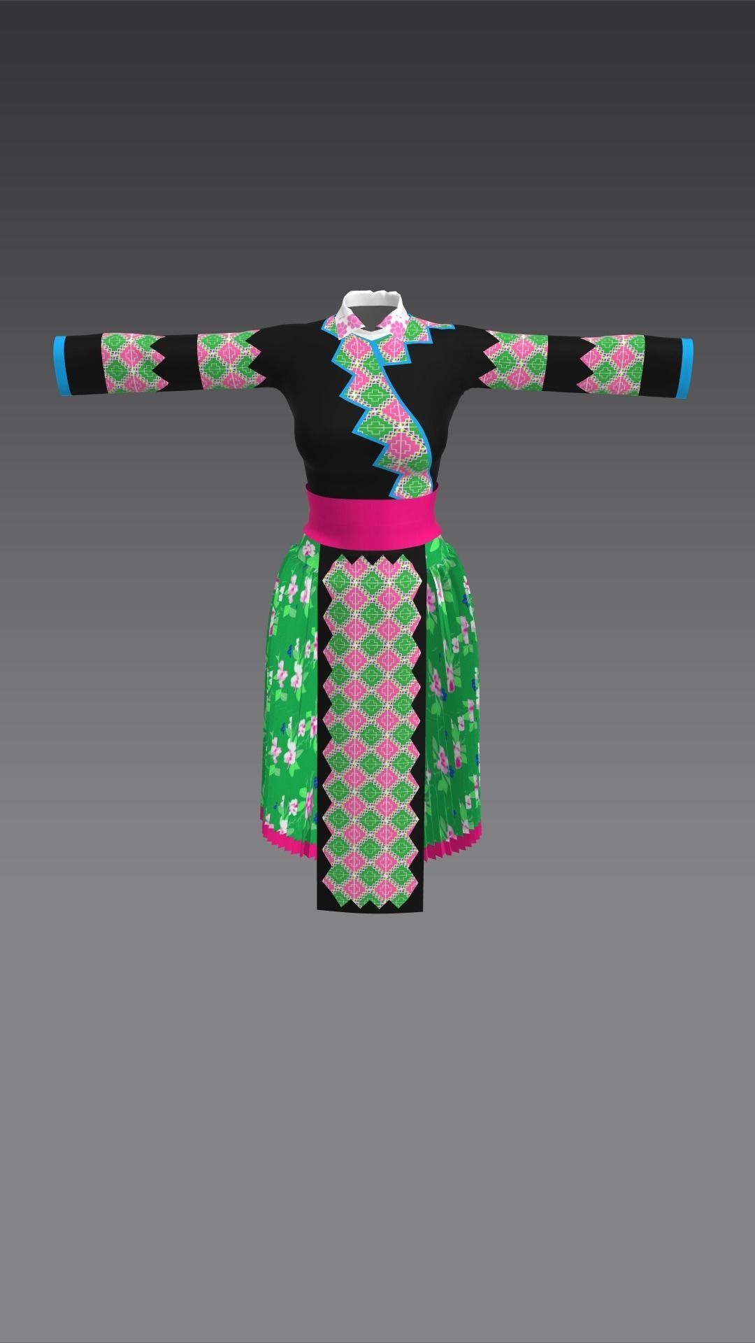 female outfit skirt dress design 3D model_1