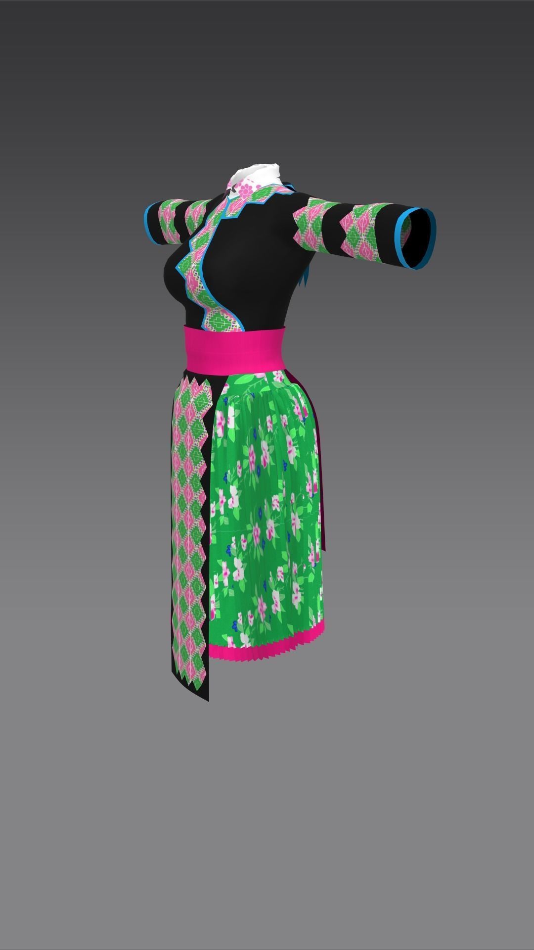 female outfit skirt dress design 3D model_4