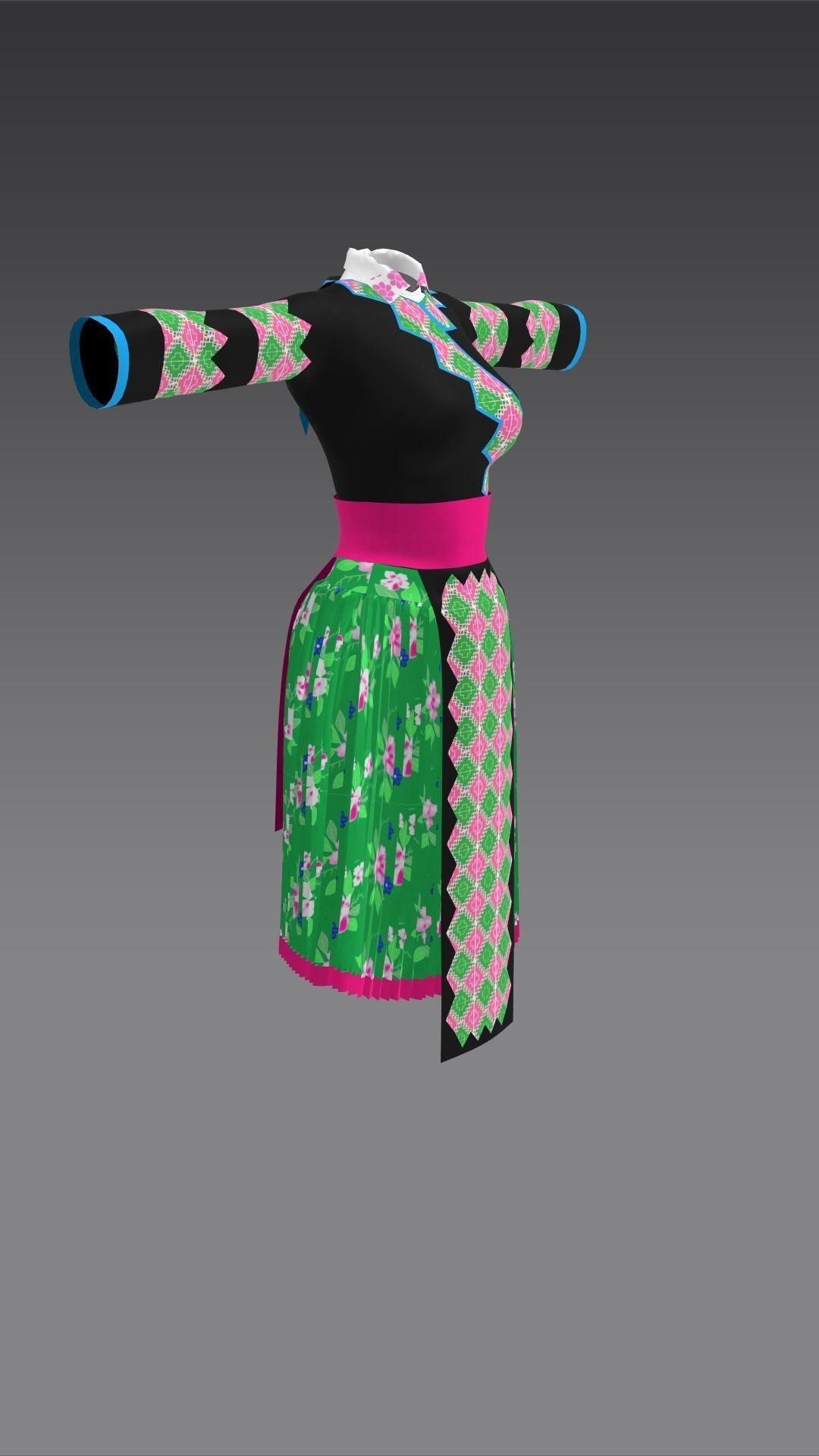 female outfit skirt dress design 3D model_2