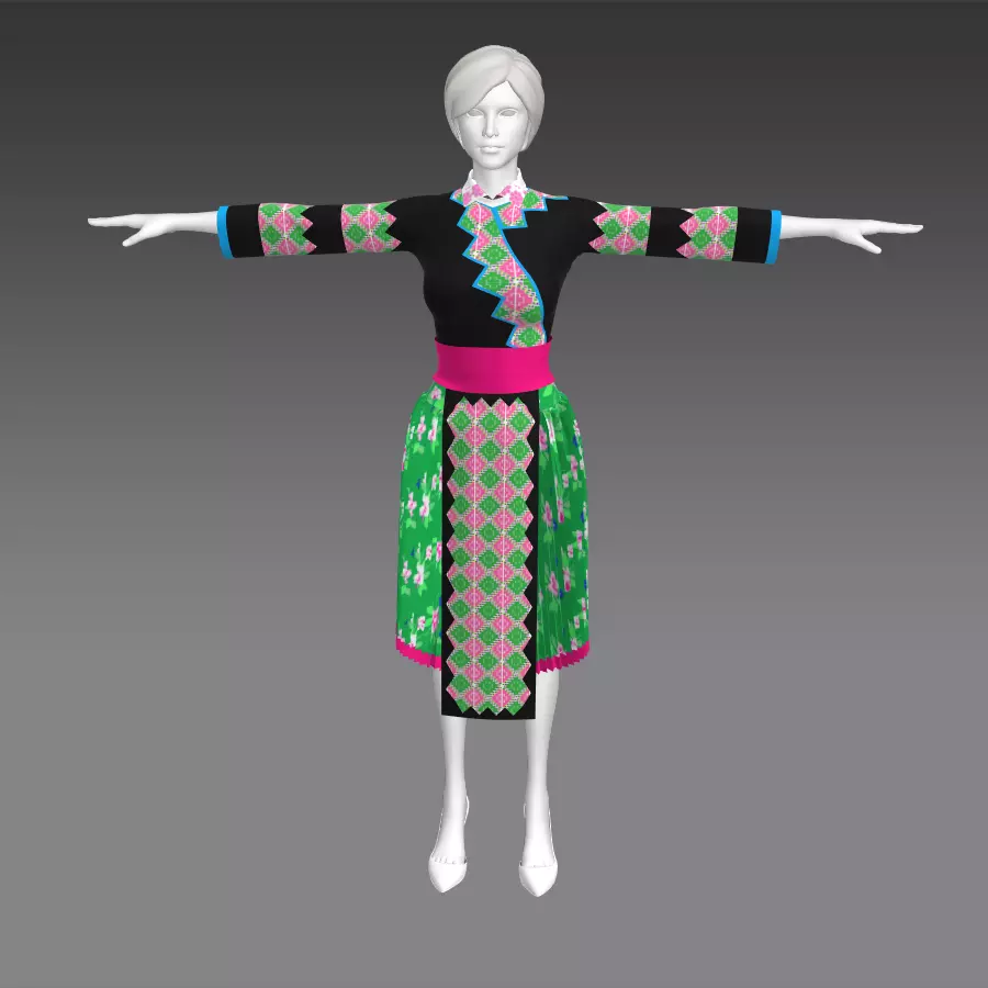female outfit skirt dress design 3D model_0