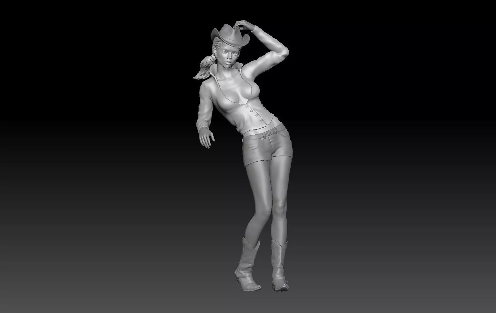 COWGIRL 2 woman in cowboy boots leaning 3D print model_0