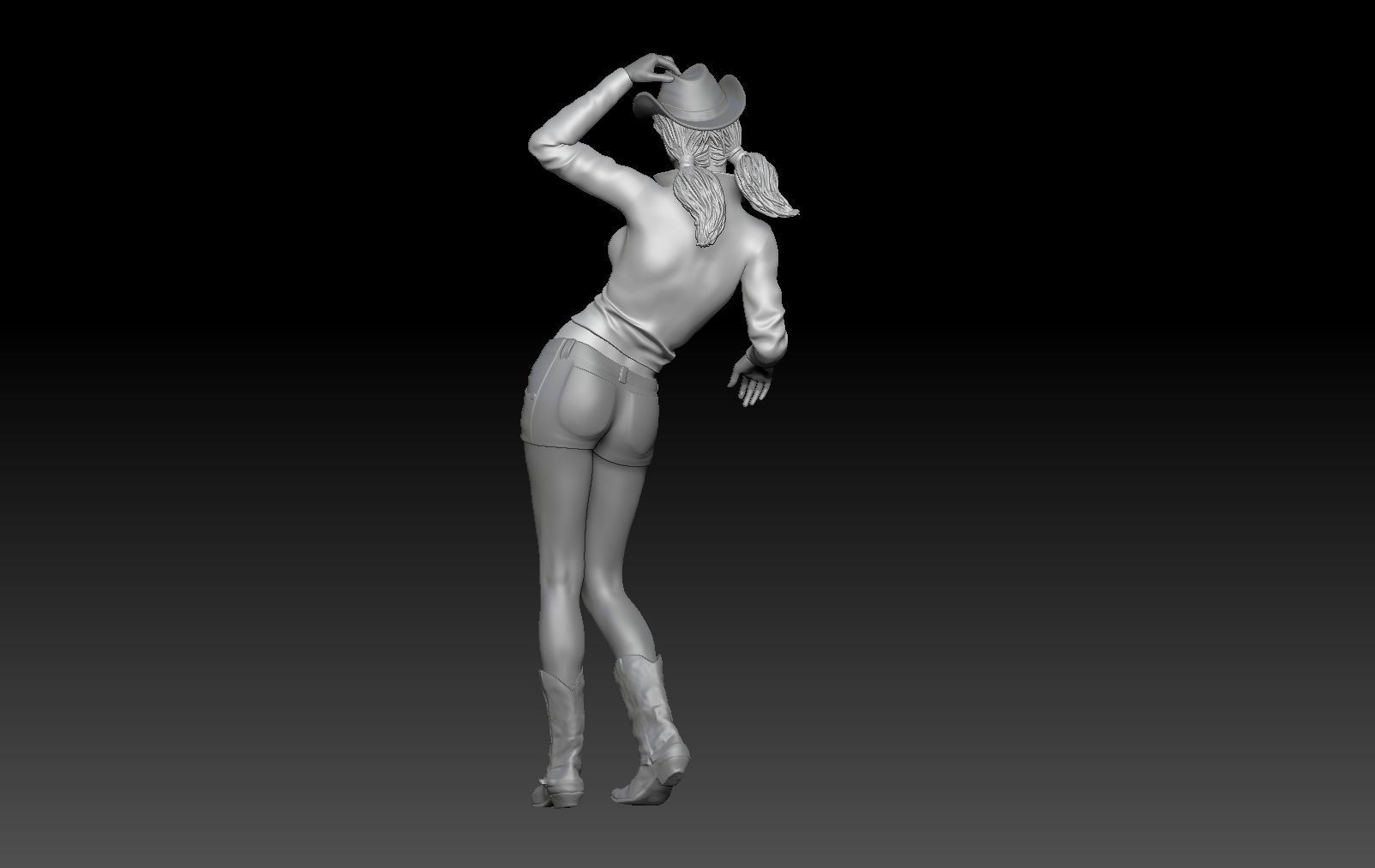 COWGIRL 2 woman in cowboy boots leaning 3D print model_2