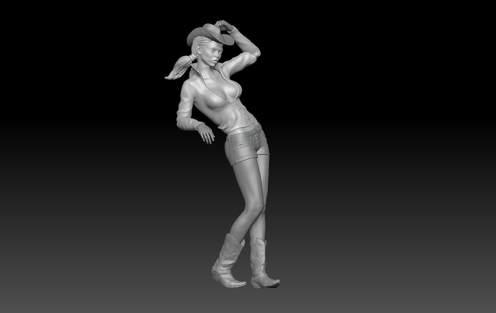 COWGIRL 2 woman in cowboy boots leaning 3D print model_4