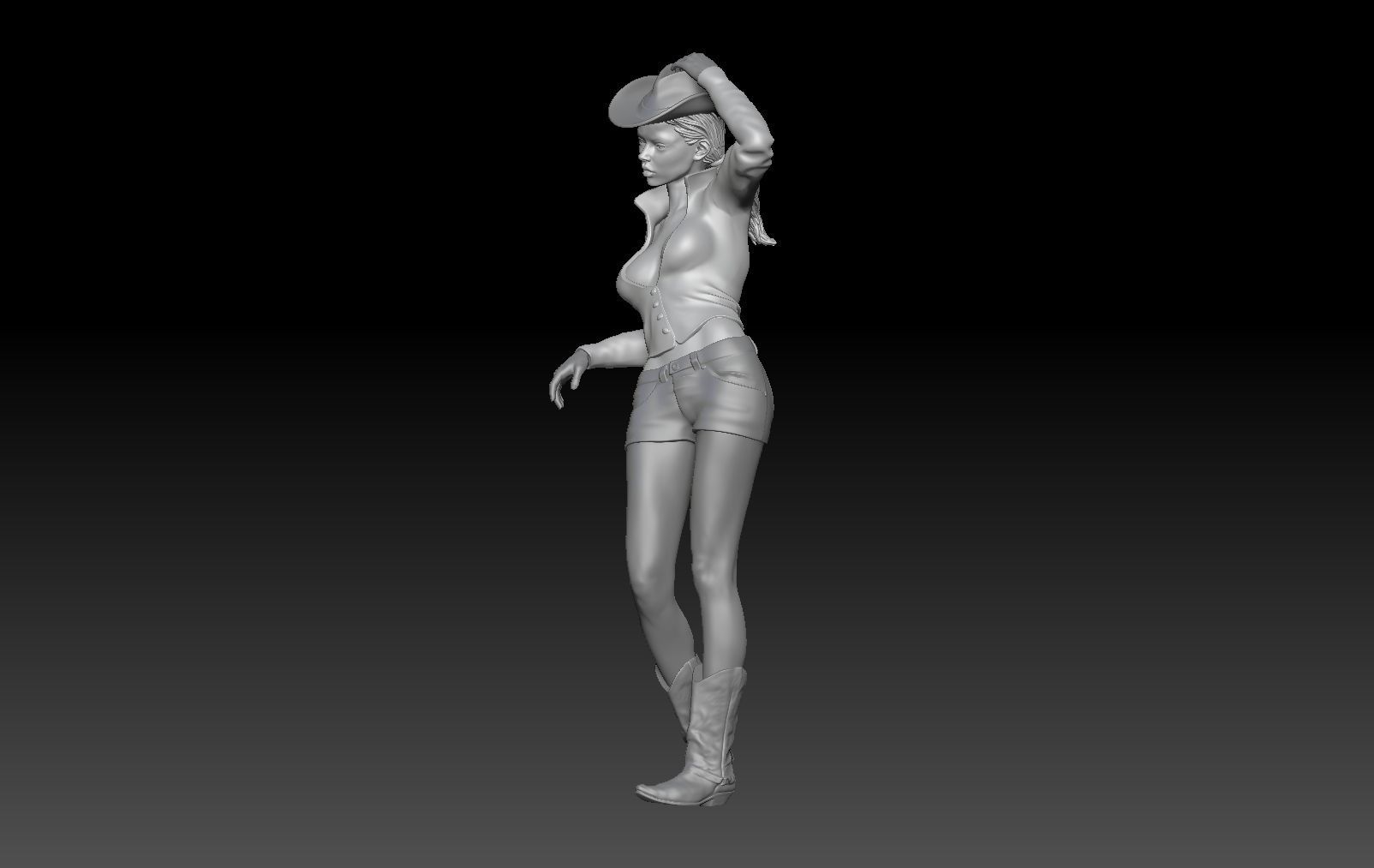 COWGIRL 2 woman in cowboy boots leaning 3D print model_1